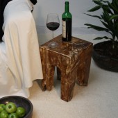 Teak Holz - Hocker 4eckig - wei� gebeizt