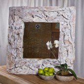 Teak Holz - Spiegel quadratisch - wei�