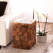 Pinien Holz - Hocker 4eckig - braun