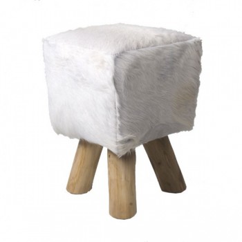 Ziegen Fell - Hocker quadratisch - wei�