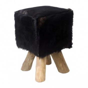 Ziegen Fell - Hocker quadratisch - schwarz