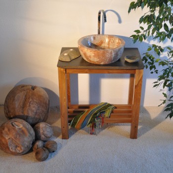 Marmor - Waschbecken TUWONG rund - rot/wei�
