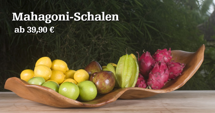 Rotbraune schlanke Mahagoni Schale / Tablett in geschwungener Form in drei verschieden Gr&ouml;&szlig;en bis 80 cm L&auml;nge erh&auml;ltlich.