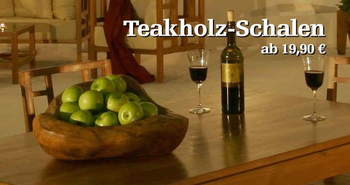 Teakholz Schalen in rustikaler Form und verschiedenen Gr&ouml;&szlig;en erh&auml;ltlich. Die kleineren Schalen Durchmesser 35 cm sind f&uuml;r den Tisch/ Anrichte, die gro&szlig;en Schalen Durchmesser 60 cm f&uuml;r den Boden oder mit Glasplatte als Tisch geeignet