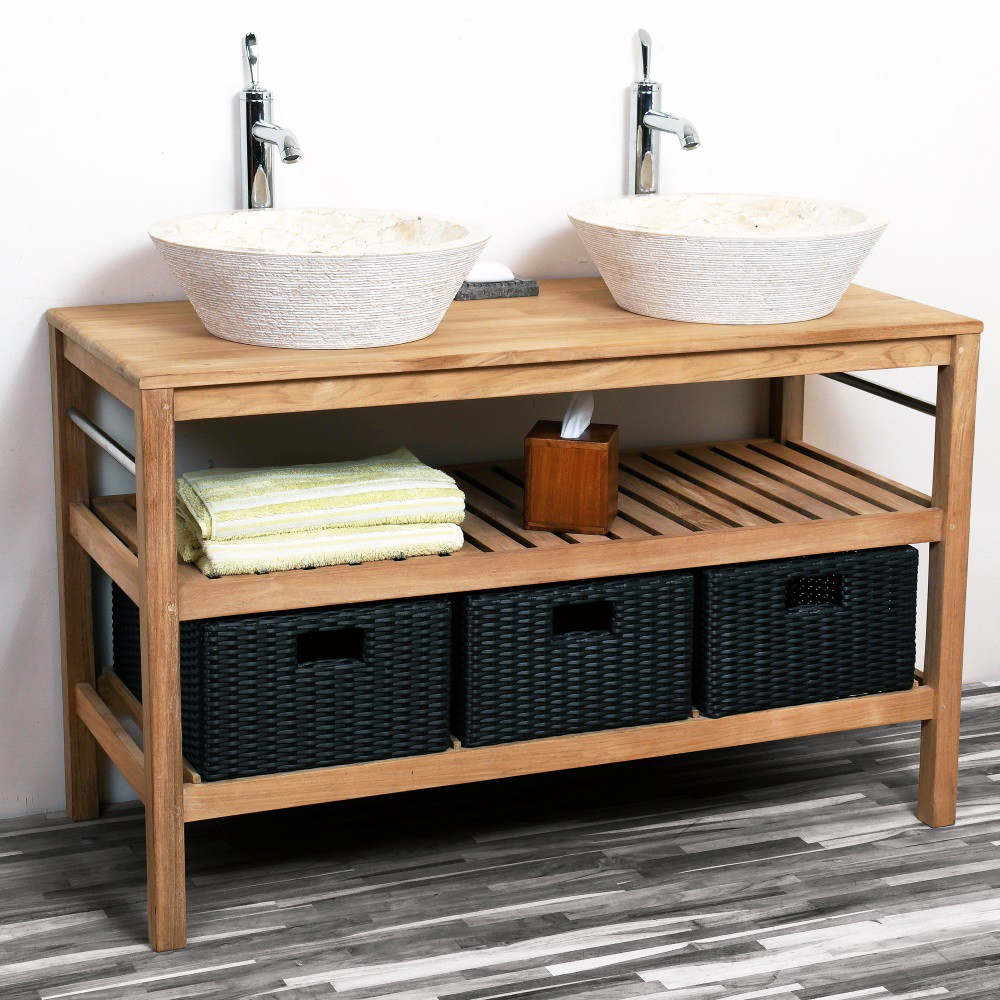 Teakholz Waschtisch Junior 120 inkl. 3 Körbe 120x50x75cm – bei