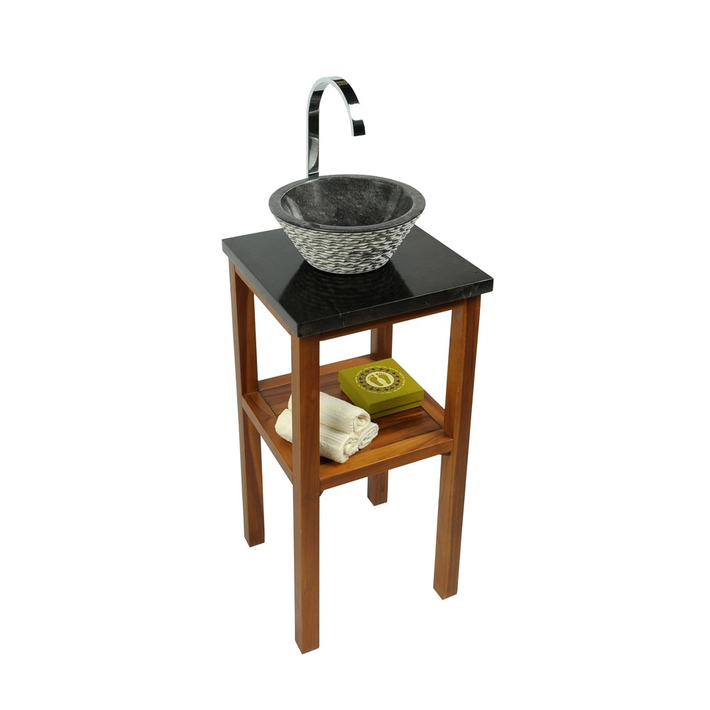 Teak Holz Waschtisch SMINI inkl. Marmorplatte schwarz 40x40x80cm – bei