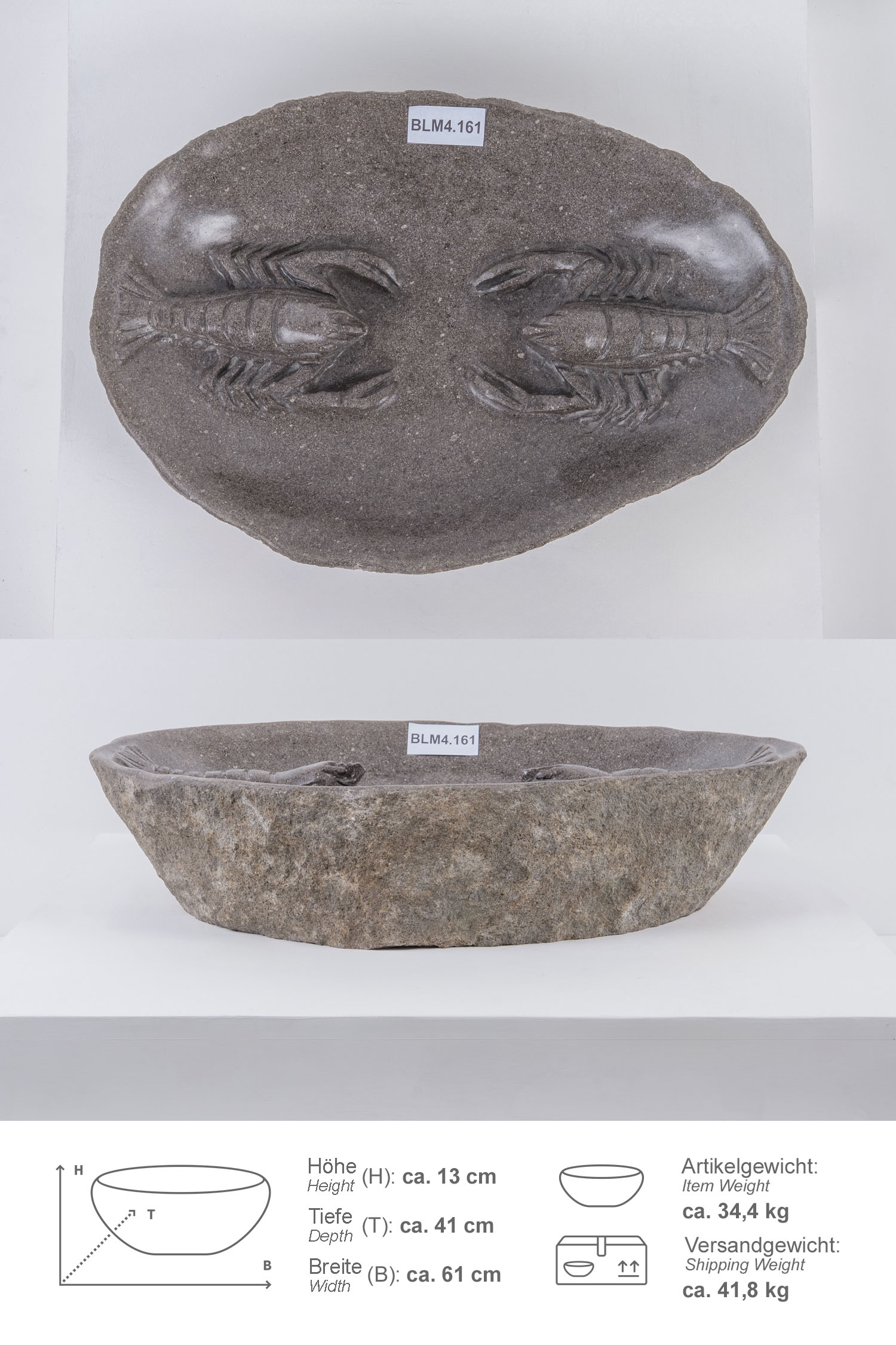 Naturstein Vogeltränke Wasserschale 60 cm Krebs mit Naturkante
BLM4.161