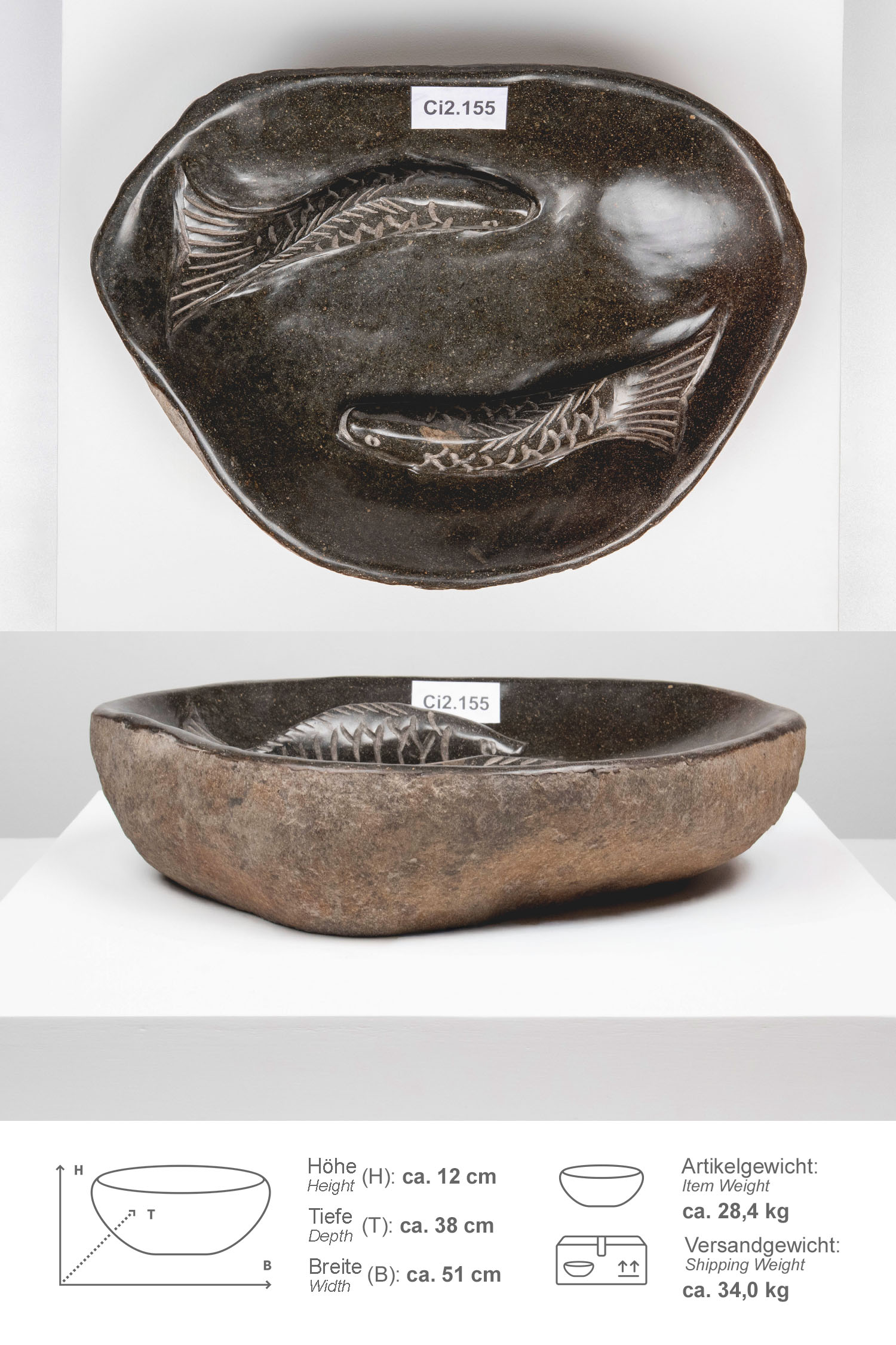 Naturstein Vogeltränke 50 cm
Ci2.155