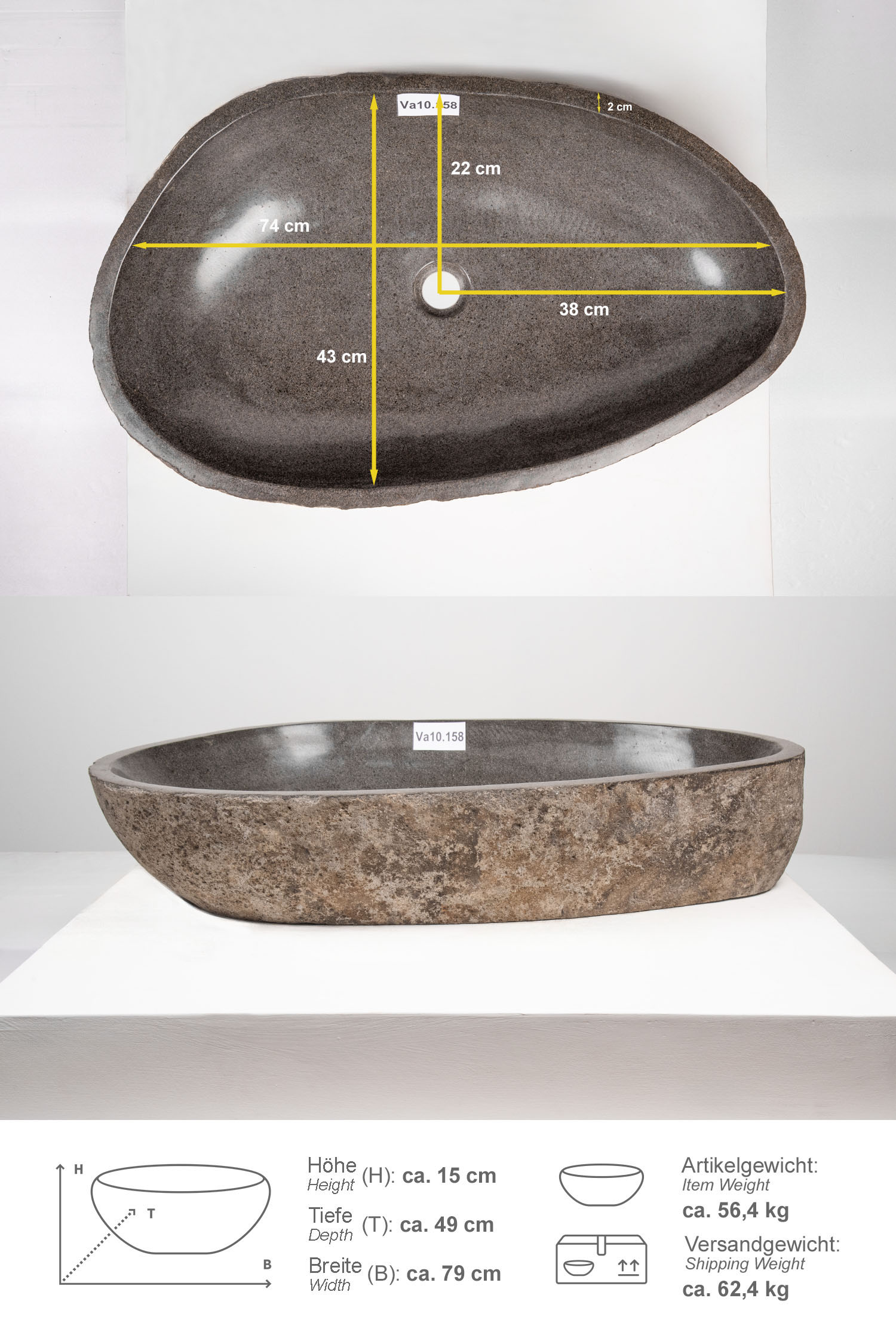 Naturstein Waschbecken 80 cm
Va10.158