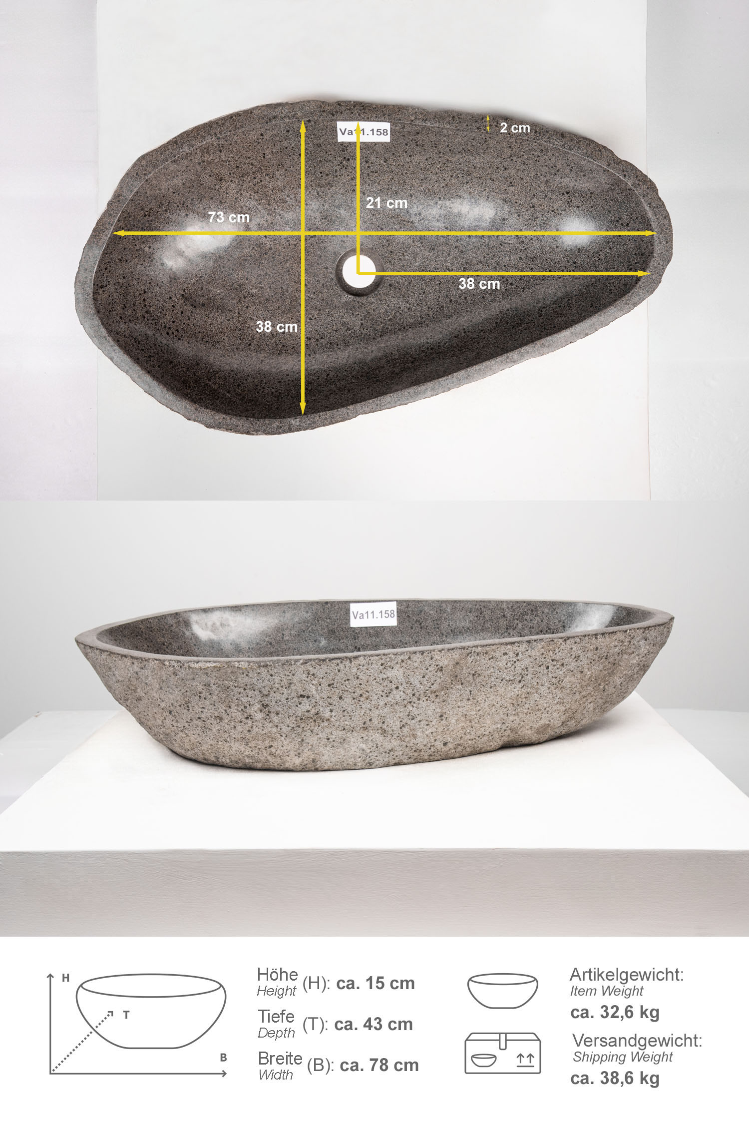 Naturstein Waschbecken 80 cm
Va11.158