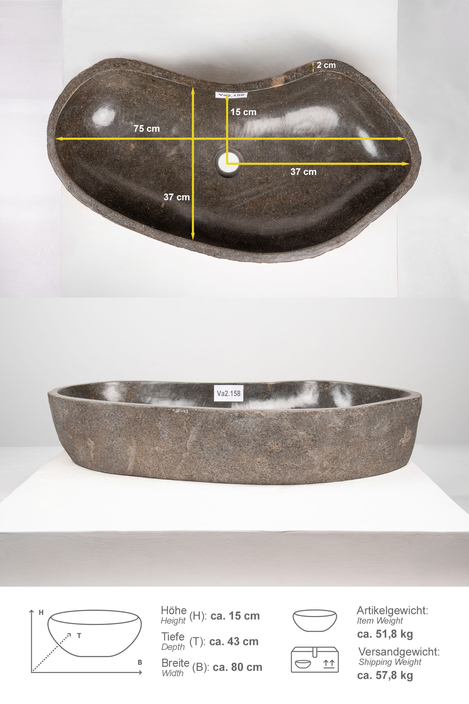 Naturstein Waschbecken 80 cm
Va2.158