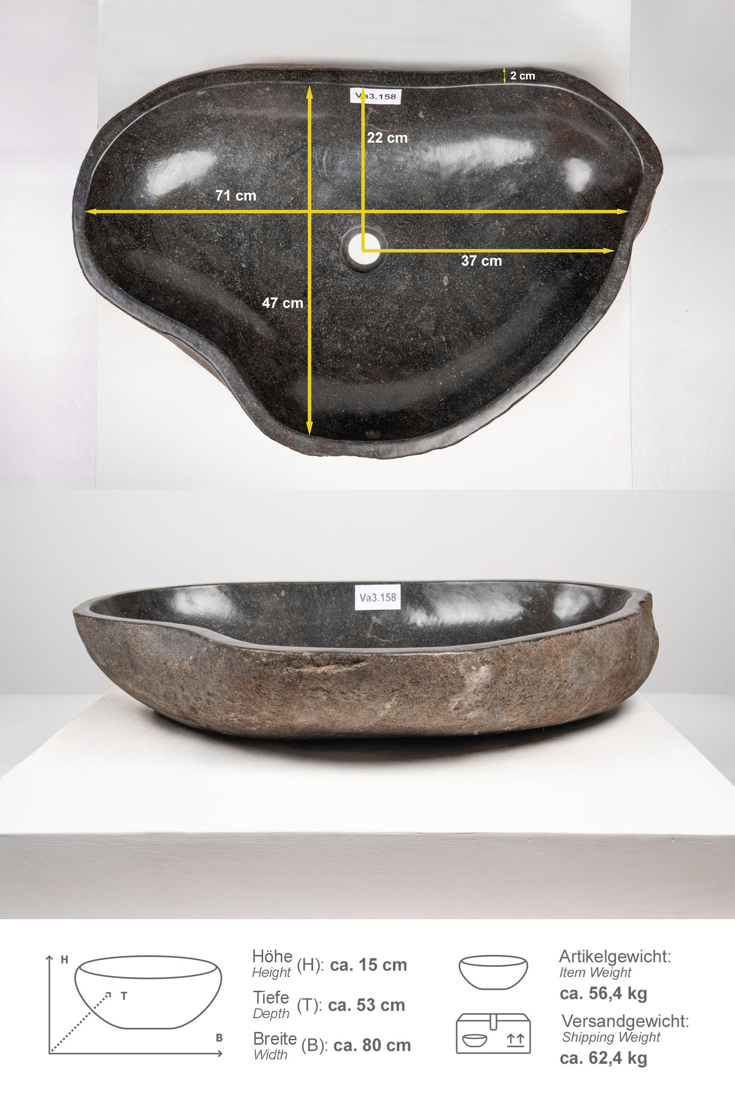 Naturstein Waschbecken 80 cm
Va3.158