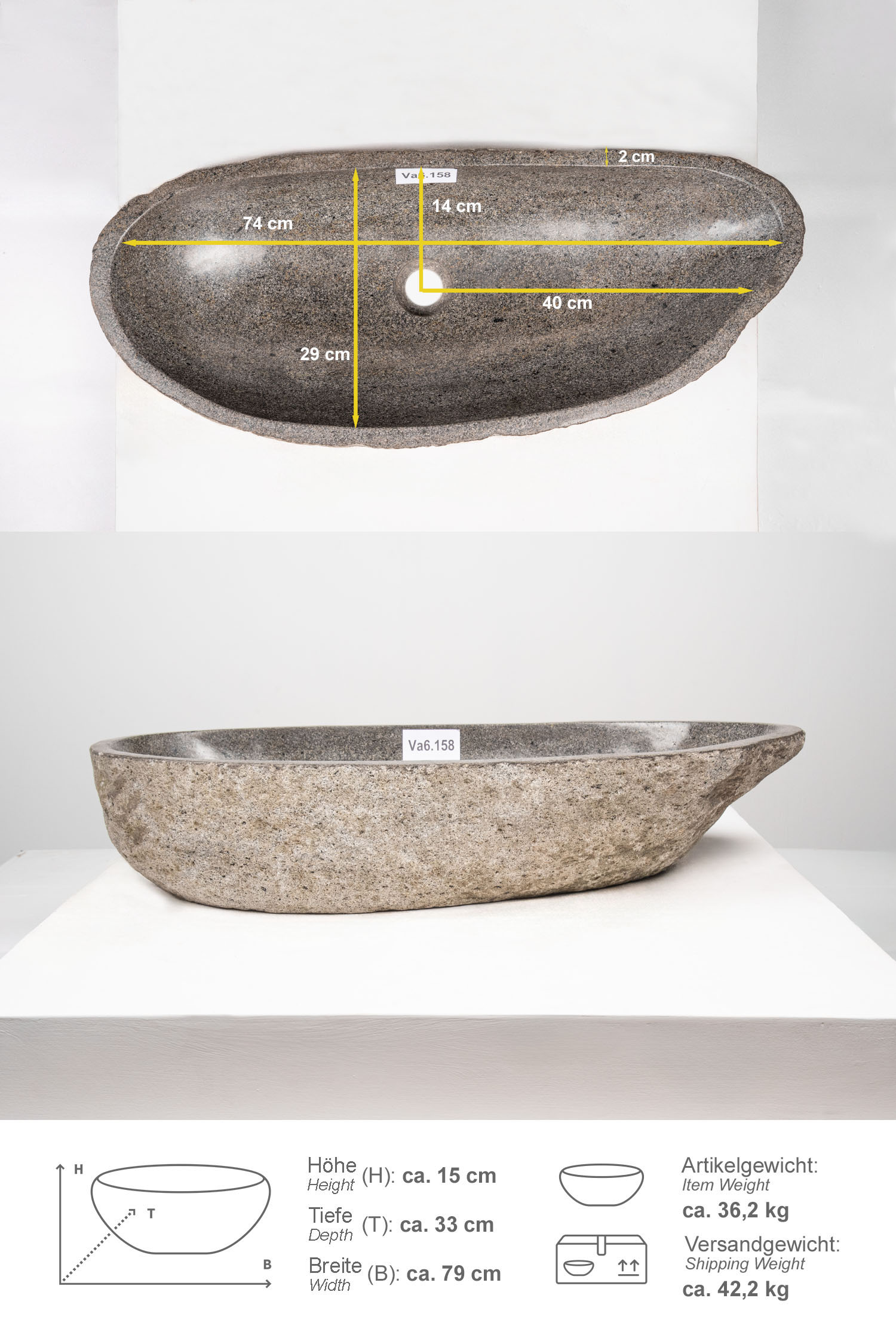 Naturstein Waschbecken 80 cm
Va6.158