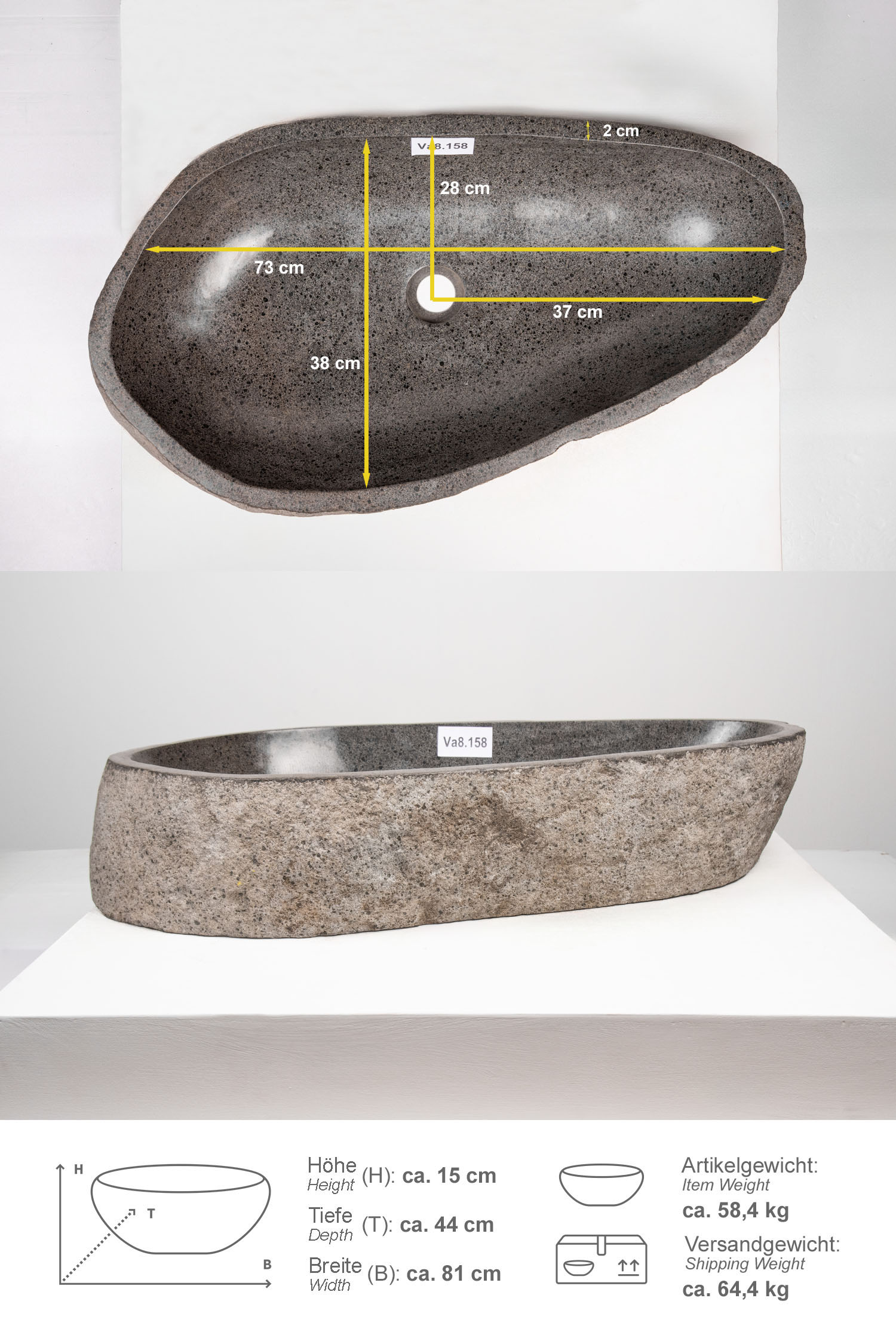 Naturstein Waschbecken 80 cm
Va8.158
