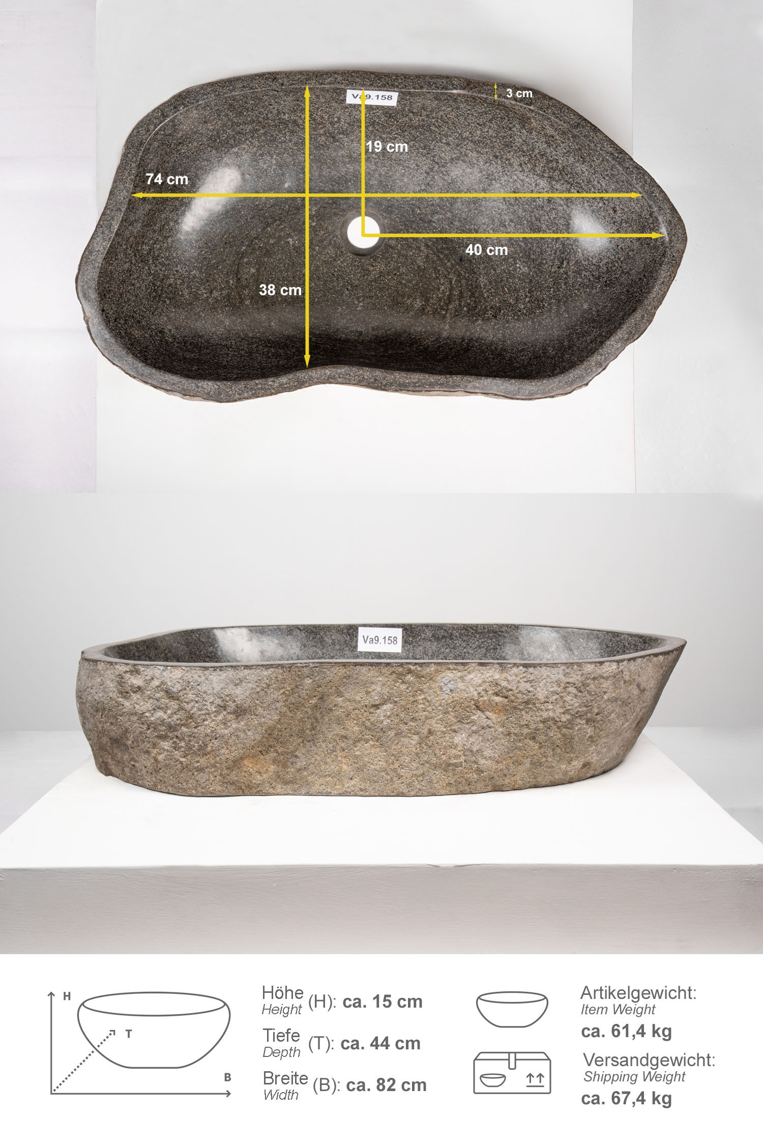 Naturstein Waschbecken 80 cm
Va9.158