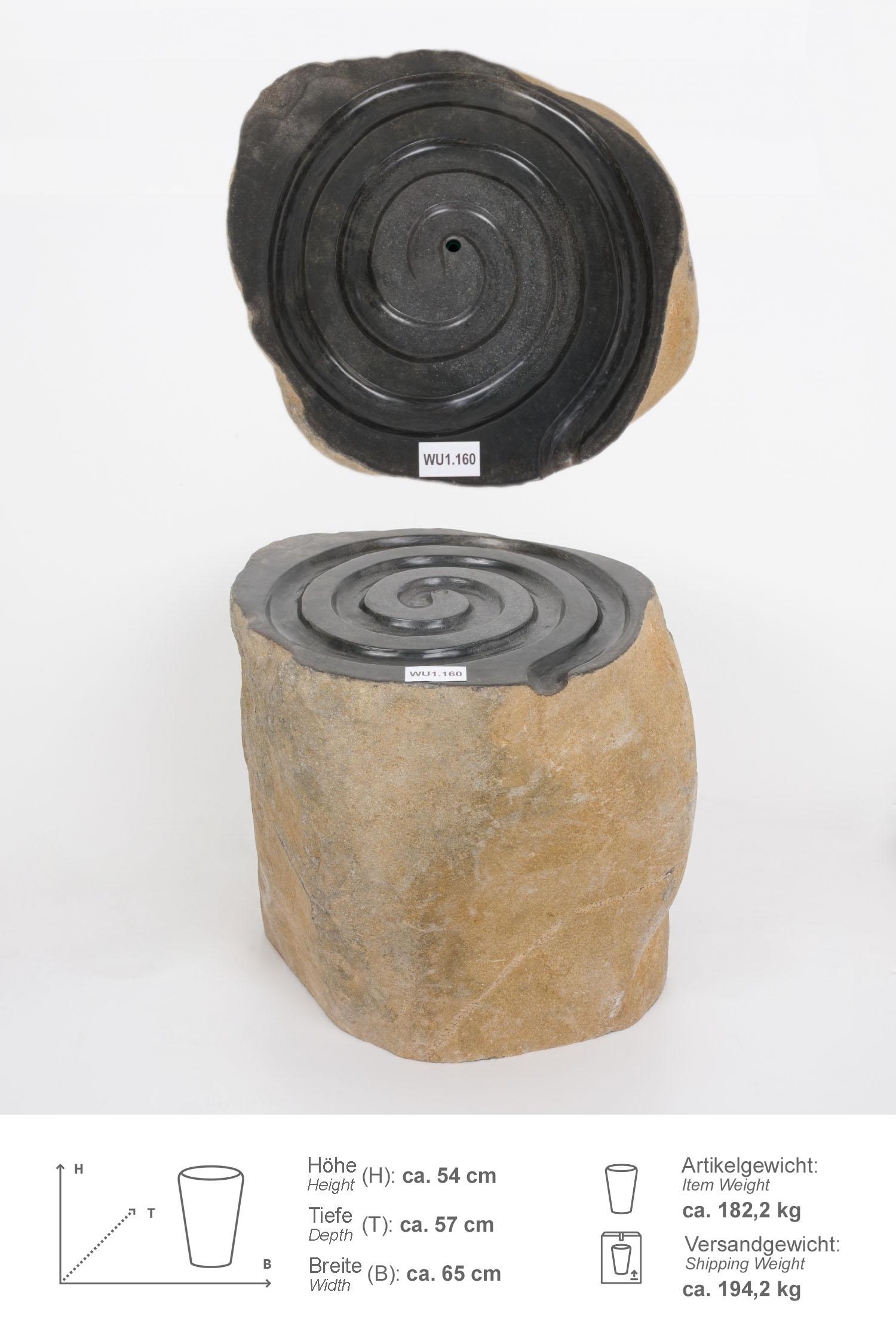 Flussstein Gartenbrunnen Säule mit Spirale Ø 55 cm WU1.160