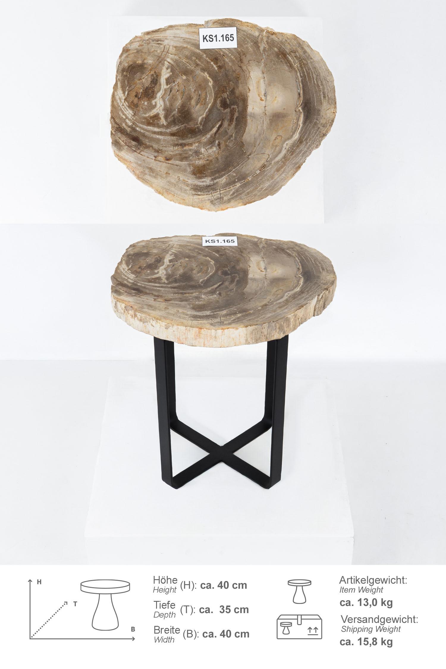 Fossiler Holz Beistelltisch mit Eisen-Untergestell Ø 40 cm Größe S KS1.165