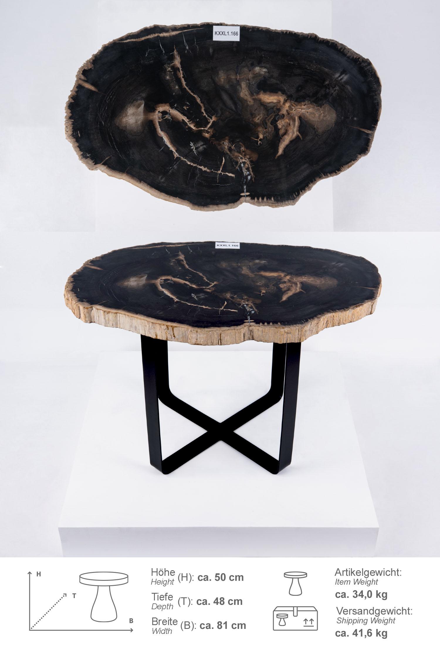 Fossiler Holz Beistelltisch mit Eisen-Untergestell 80 cm Größe XXL KXXL1.166