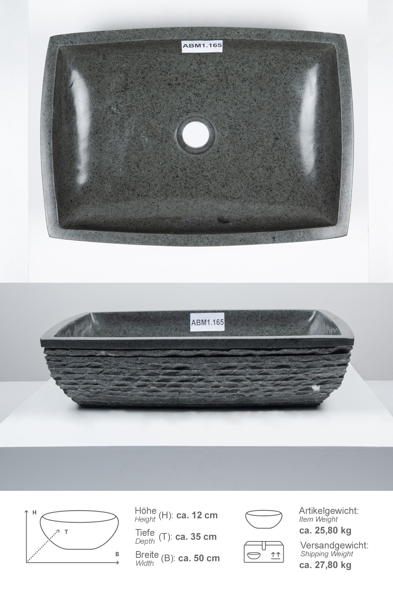 Andesit Waschbecken MARA 50 cm ABM1.165