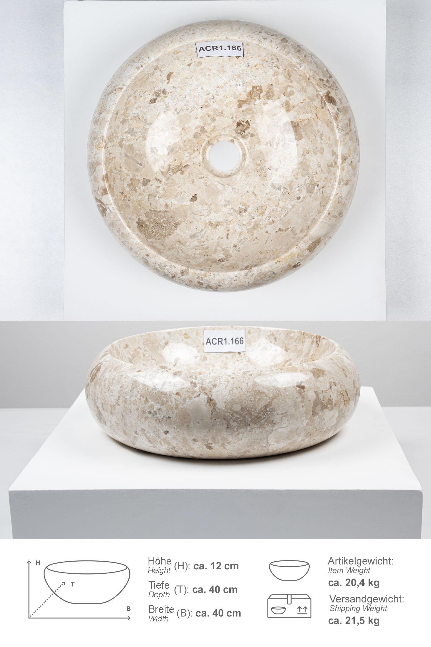 Marmor Naturstein Waschbecken ASBAK 40 cm creme rund ACR1.166