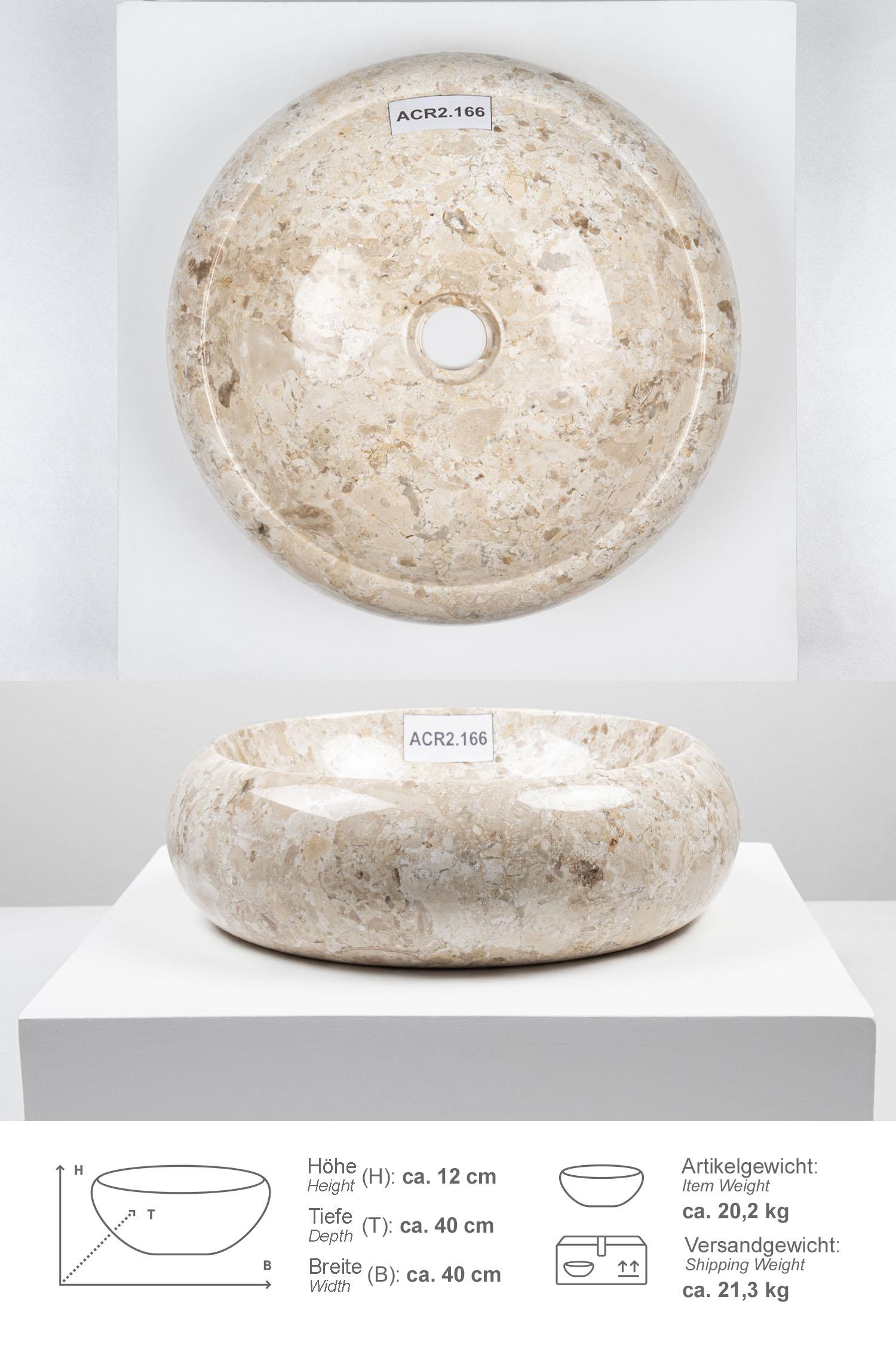 Marmor Naturstein Waschbecken ASBAK 40 cm creme rund
ACR2.166