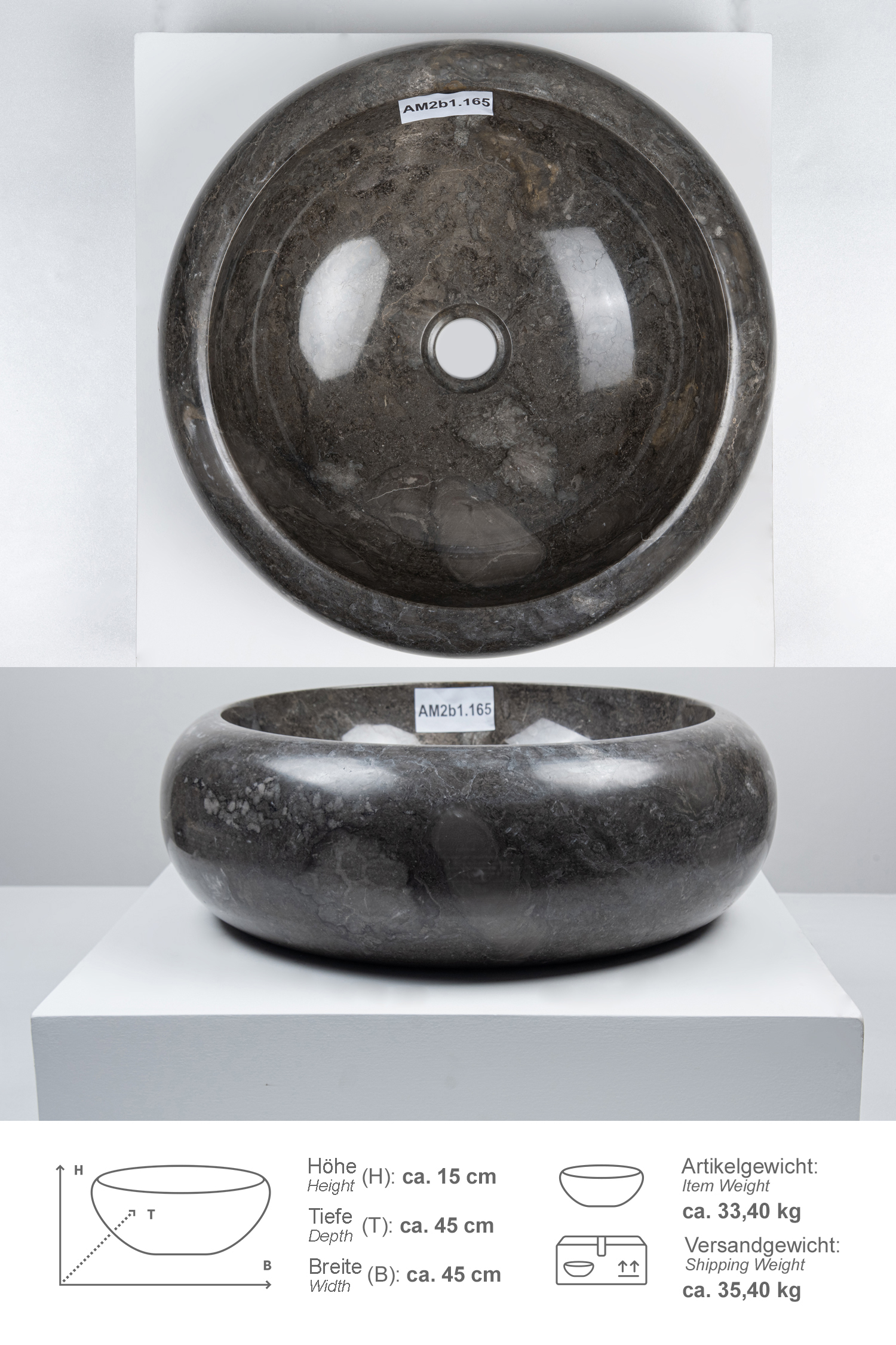 Marmor Waschbecken ASBAK 45 cm schwarz
AM2b1.165