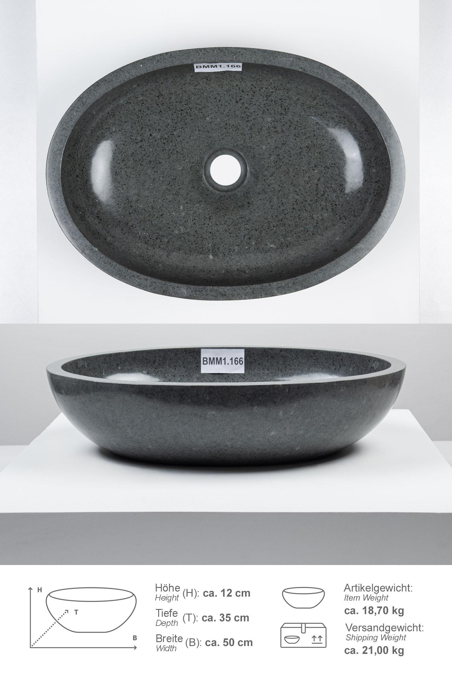 Andesit Steinwaschbecken MARA 50 cm poliert grau oval
BMM1.166