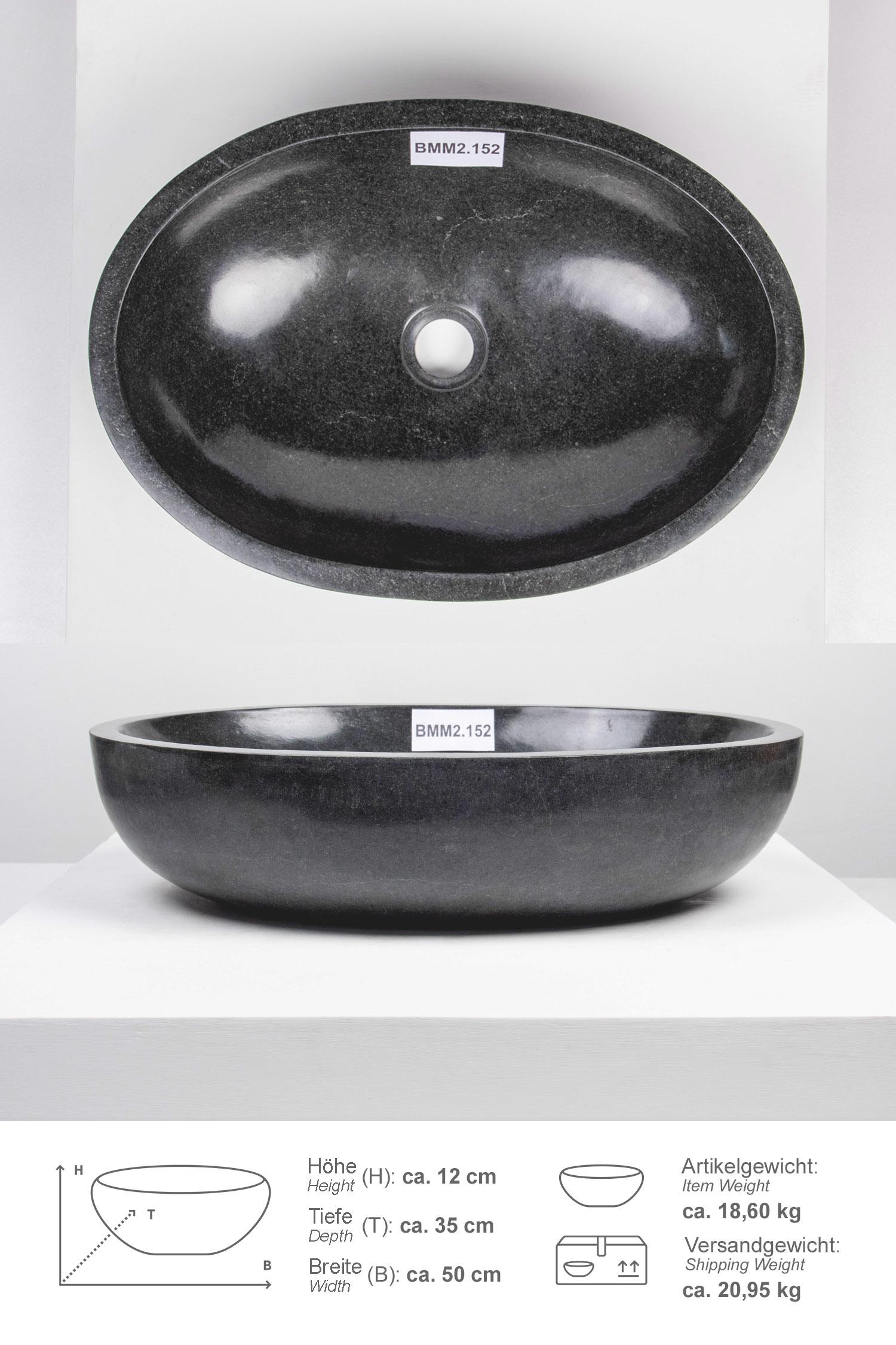 Andesit Steinwaschbecken MARA 50 cm schwarz oval
BMM2.152