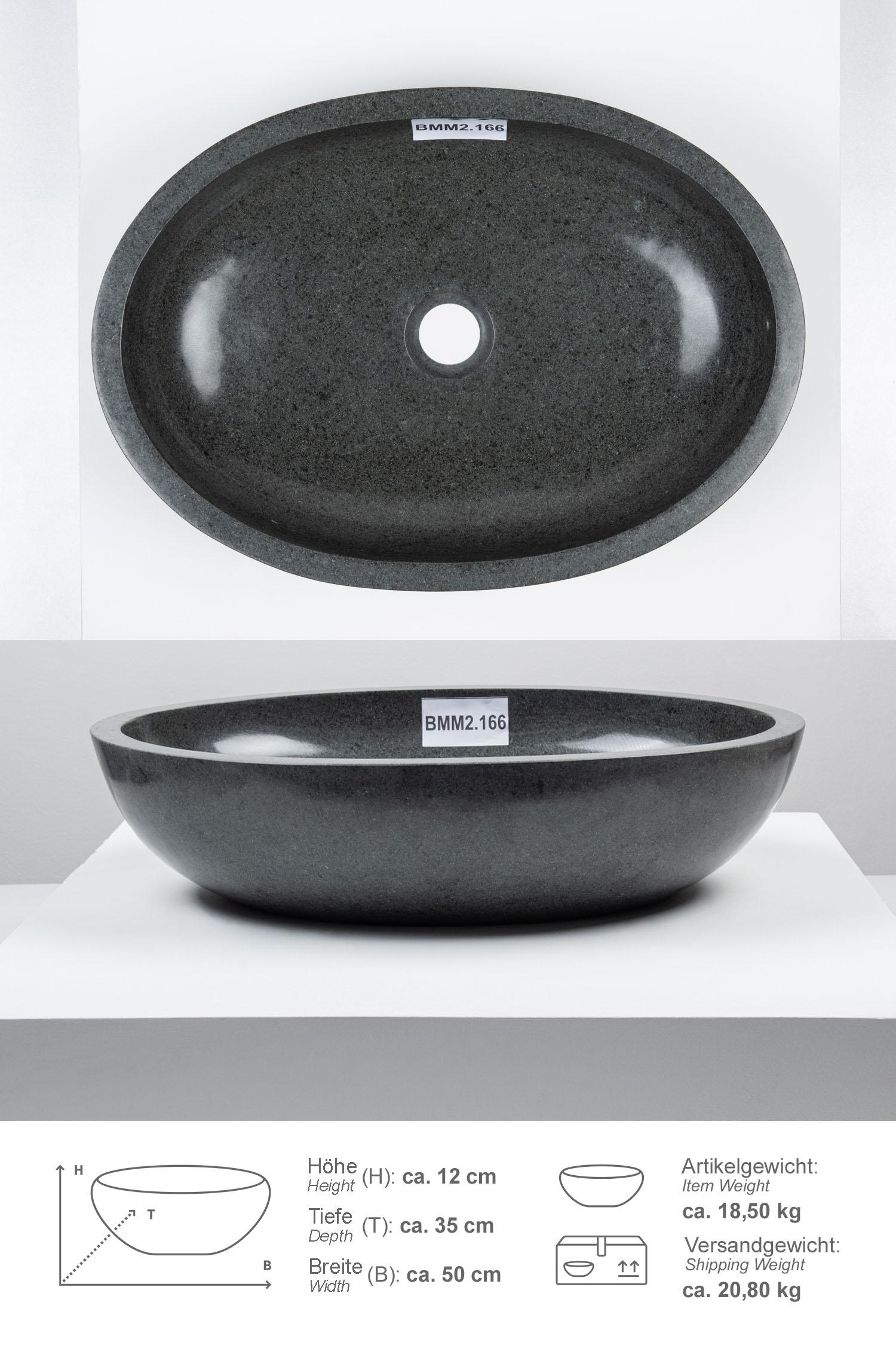 Andesit Steinwaschbecken MARA 50 cm poliert grau oval
BMM2.166