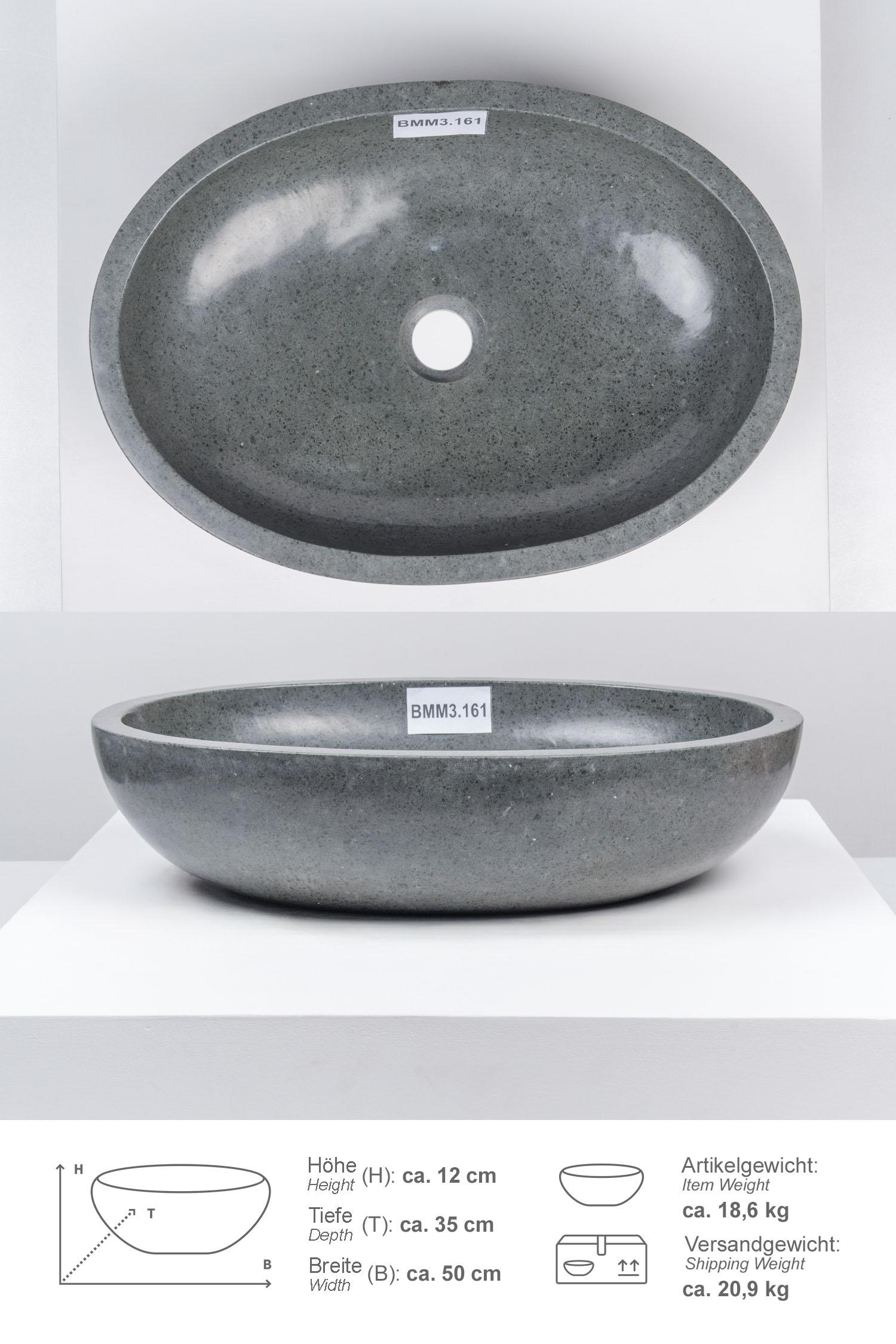 Andesit Steinwaschbecken MARA 50 cm poliert grau oval BMM3.161