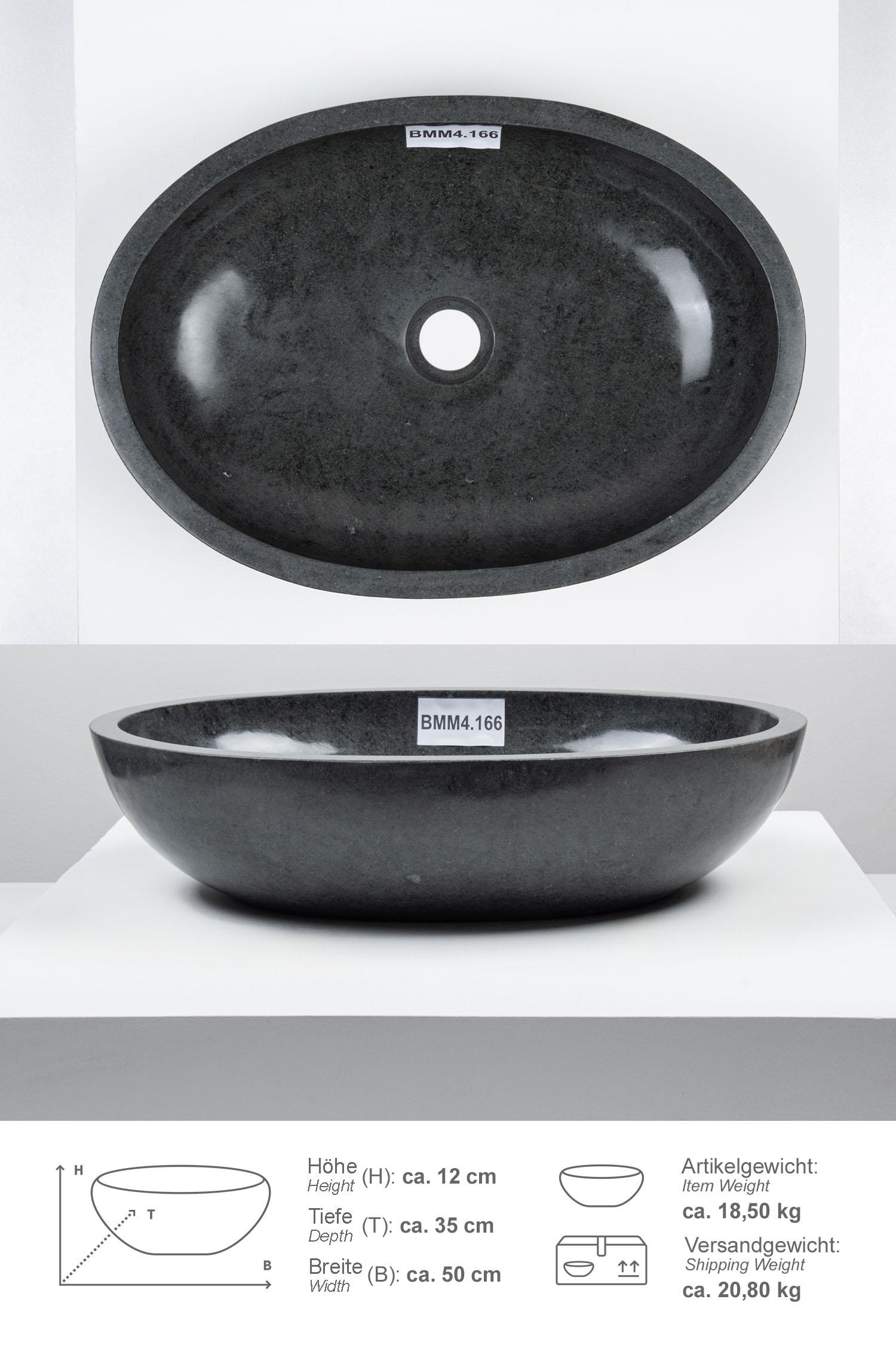 Andesit Steinwaschbecken MARA 50 cm poliert grau oval
BMM4.166