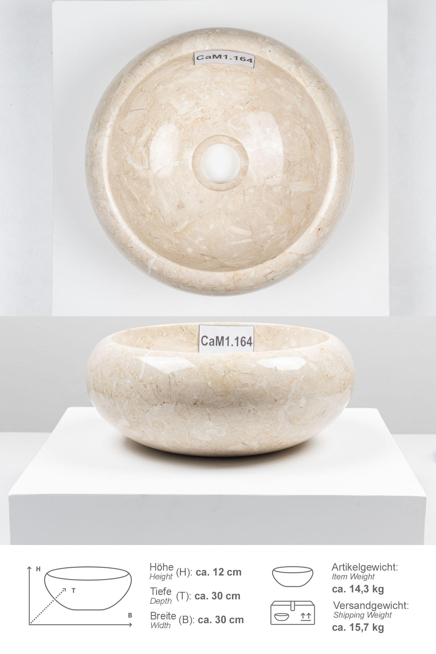 Marmor Waschbecken Asbak mini 30 cm poliert creme CaM1.164