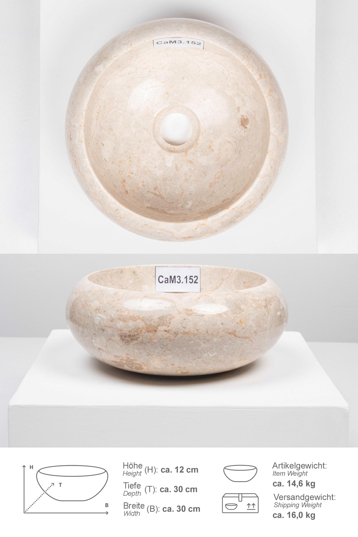 Marmor Waschbecken Asbak mini 30 cm poliert creme 
CaM3.152