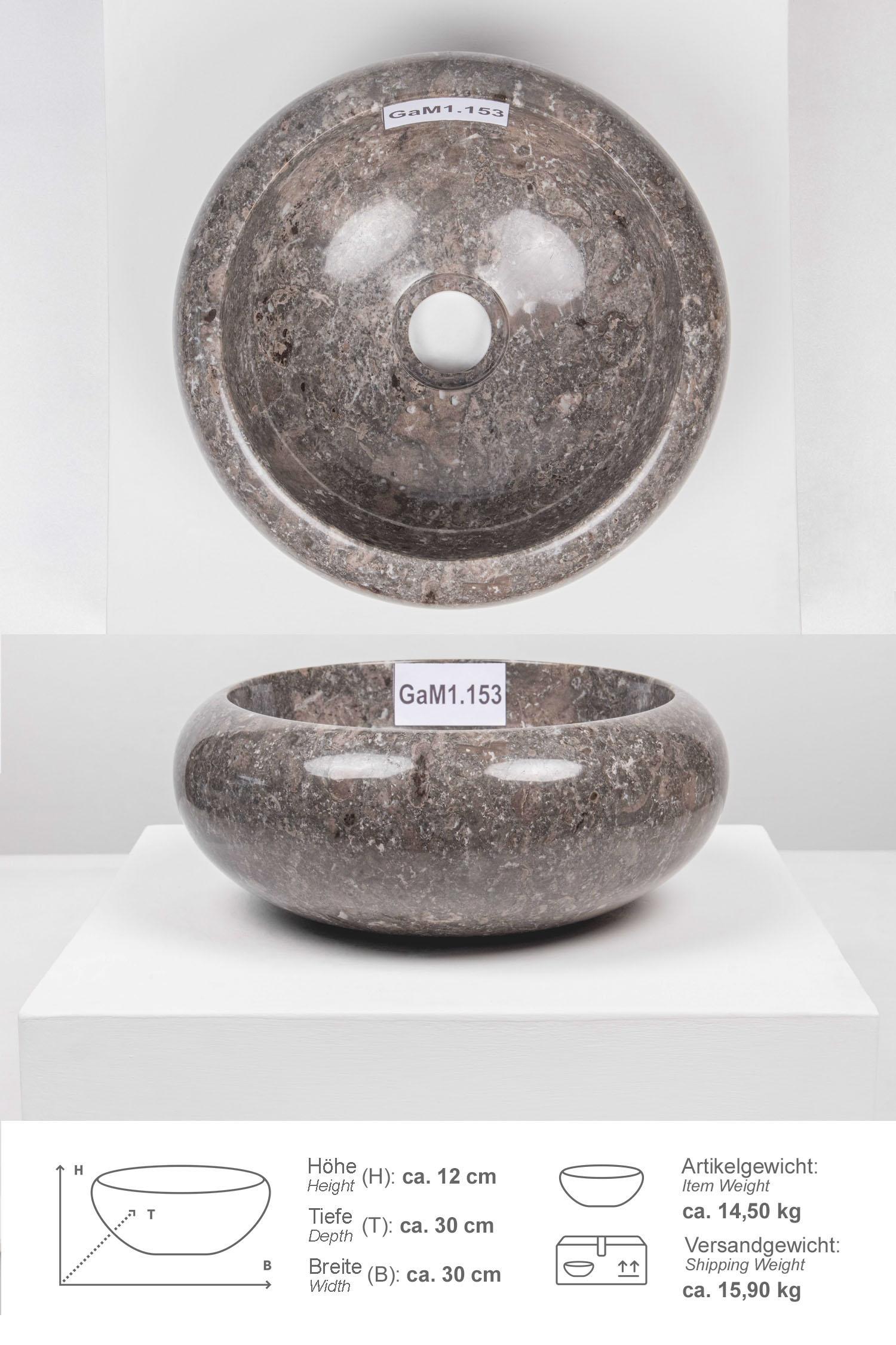 Marmor Waschbecken 30cm Asbak mini poliert grau GaM1.153