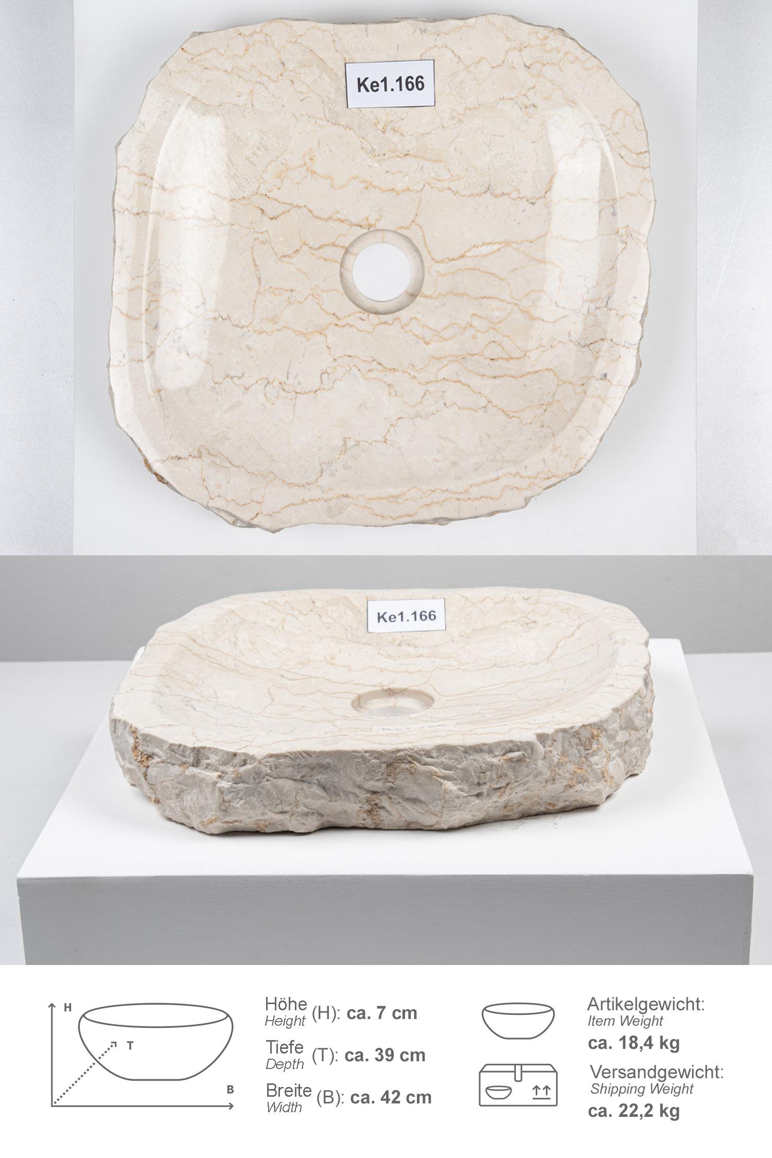 Erosi Marmor Waschbecken extraflach 40 cm creme Ke1.166