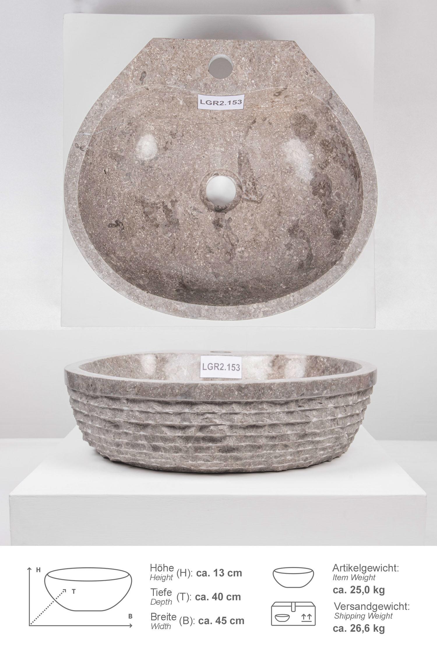 Marmor Steinwaschbecken TMO 45 cm rund grau
LGR2.153