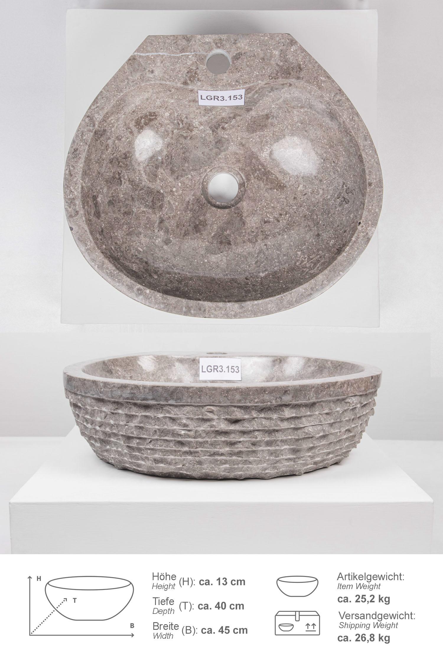 Marmor Steinwaschbecken TMO 45 cm rund grau
LGR3.153