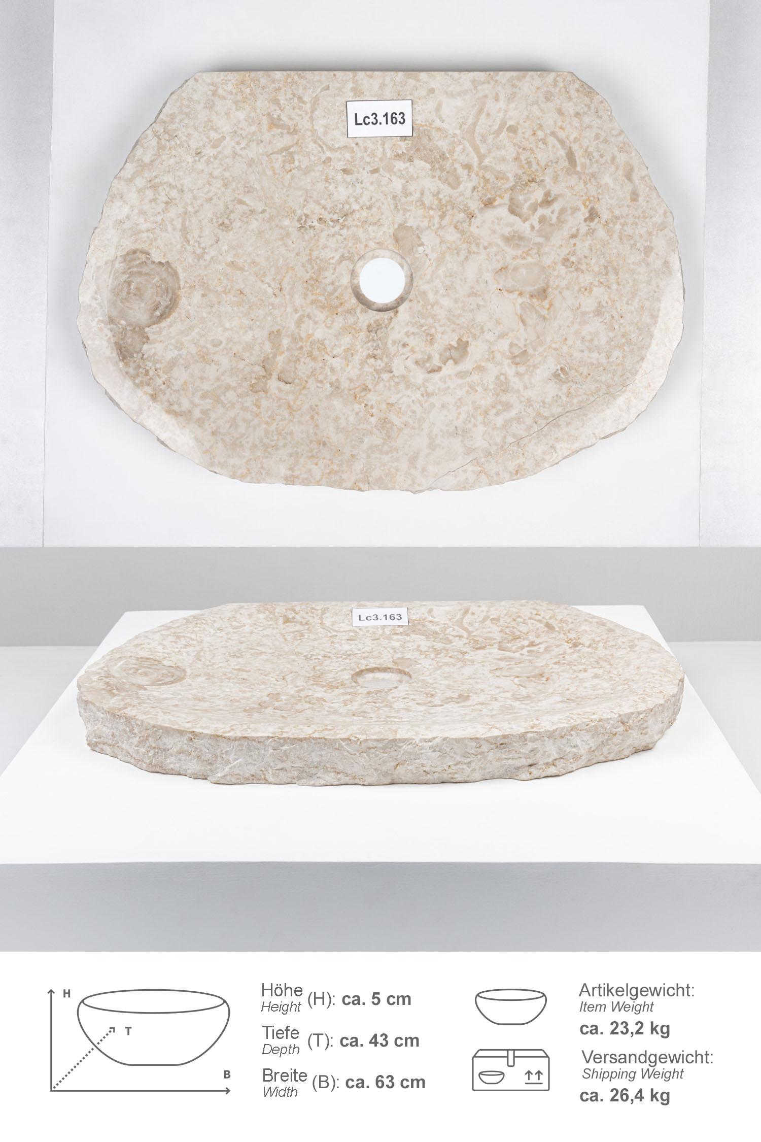 Erosi Marmor Waschbecken extraflach 60 cm creme mit gerader Rückwand Lc3.163