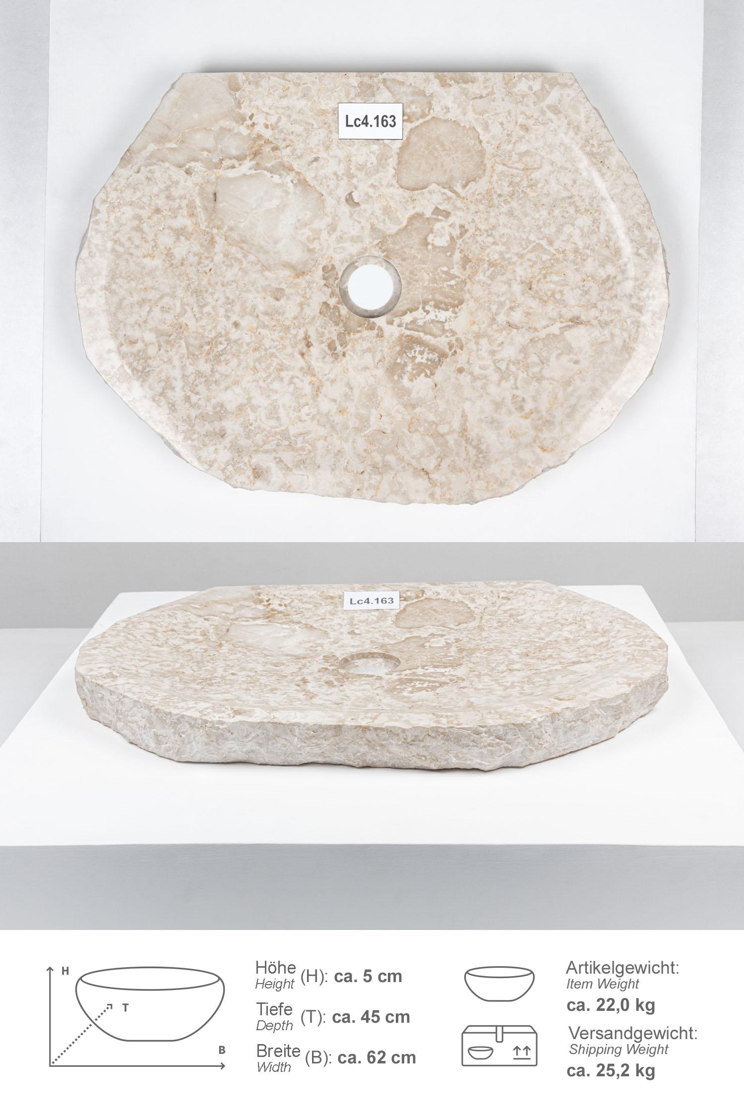 Erosi Marmor Waschbecken extraflach 60 cm creme mit gerader Rückwand
Lc4.163