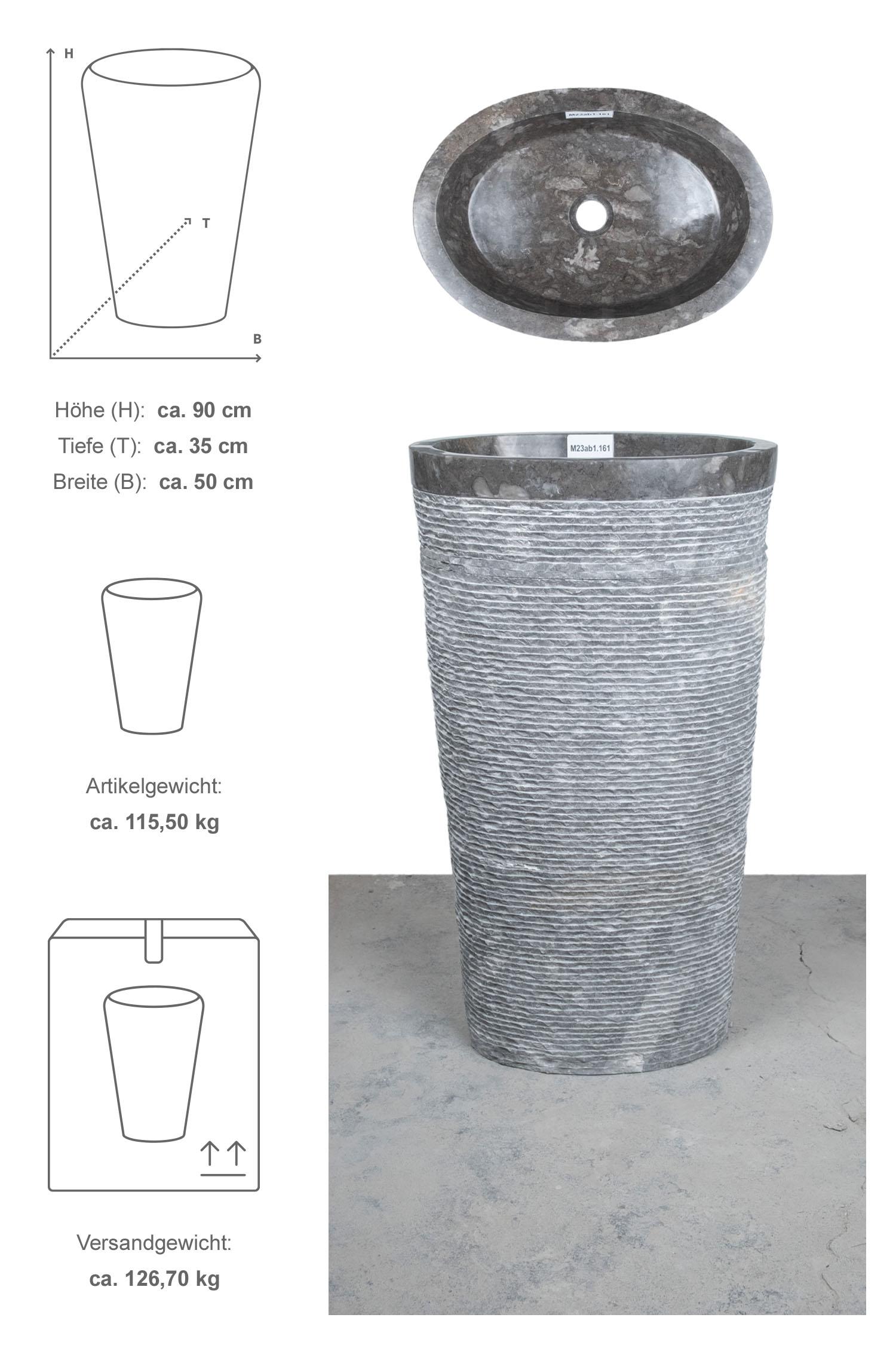Marmor Standwaschbecken OVAL schwarz gehämmert M23ab1.161