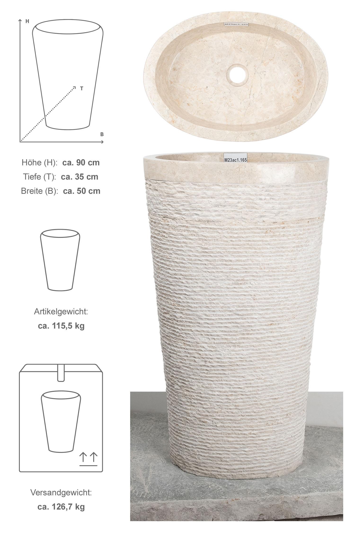 Marmor Standwaschbecken OVAL creme gehämmert M23ac1.165