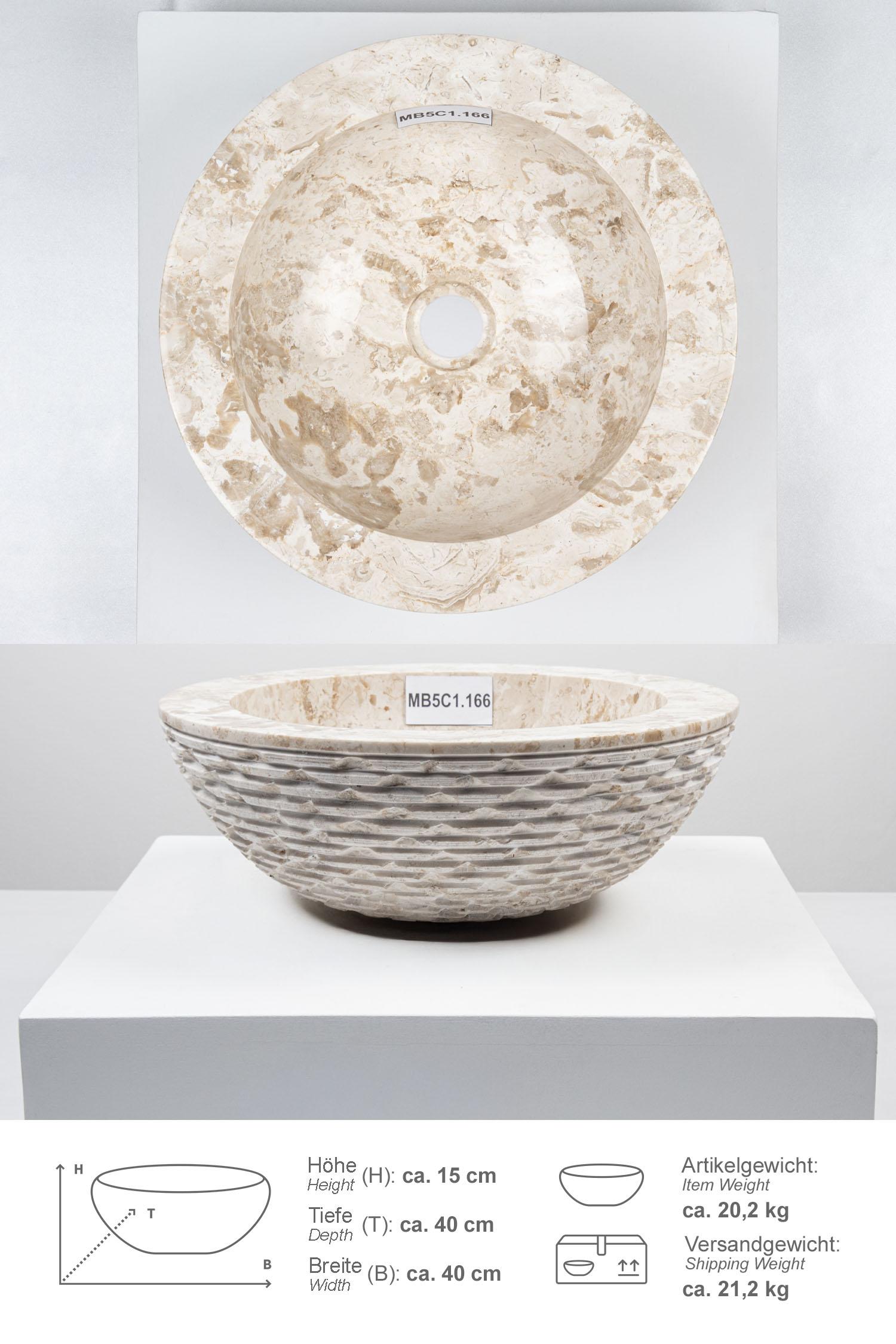 Marmor - Waschbecken BB5 40 cm creme
MB5c1.166