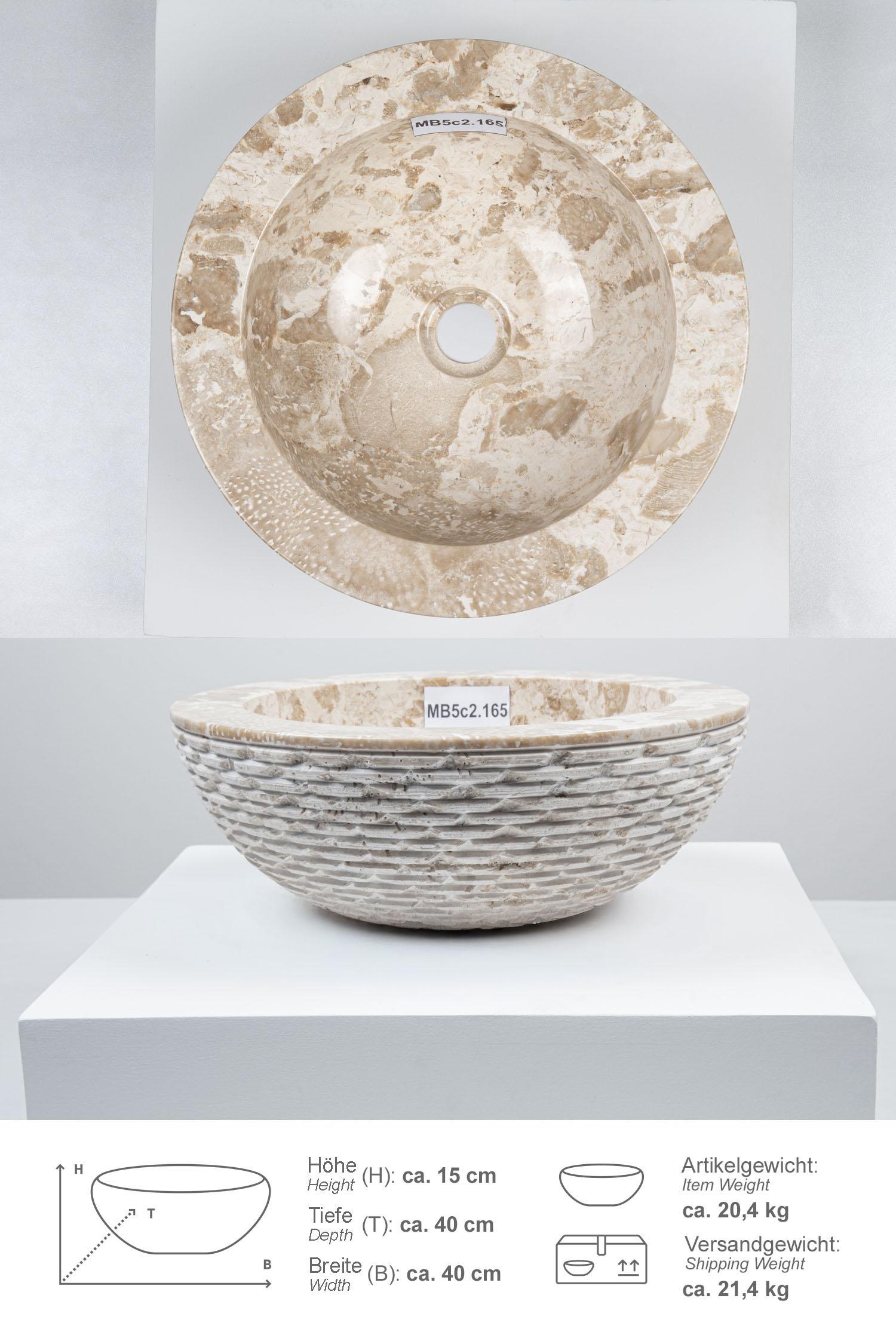 Marmor - Waschbecken BB5 40 cm creme
MB5c2.165