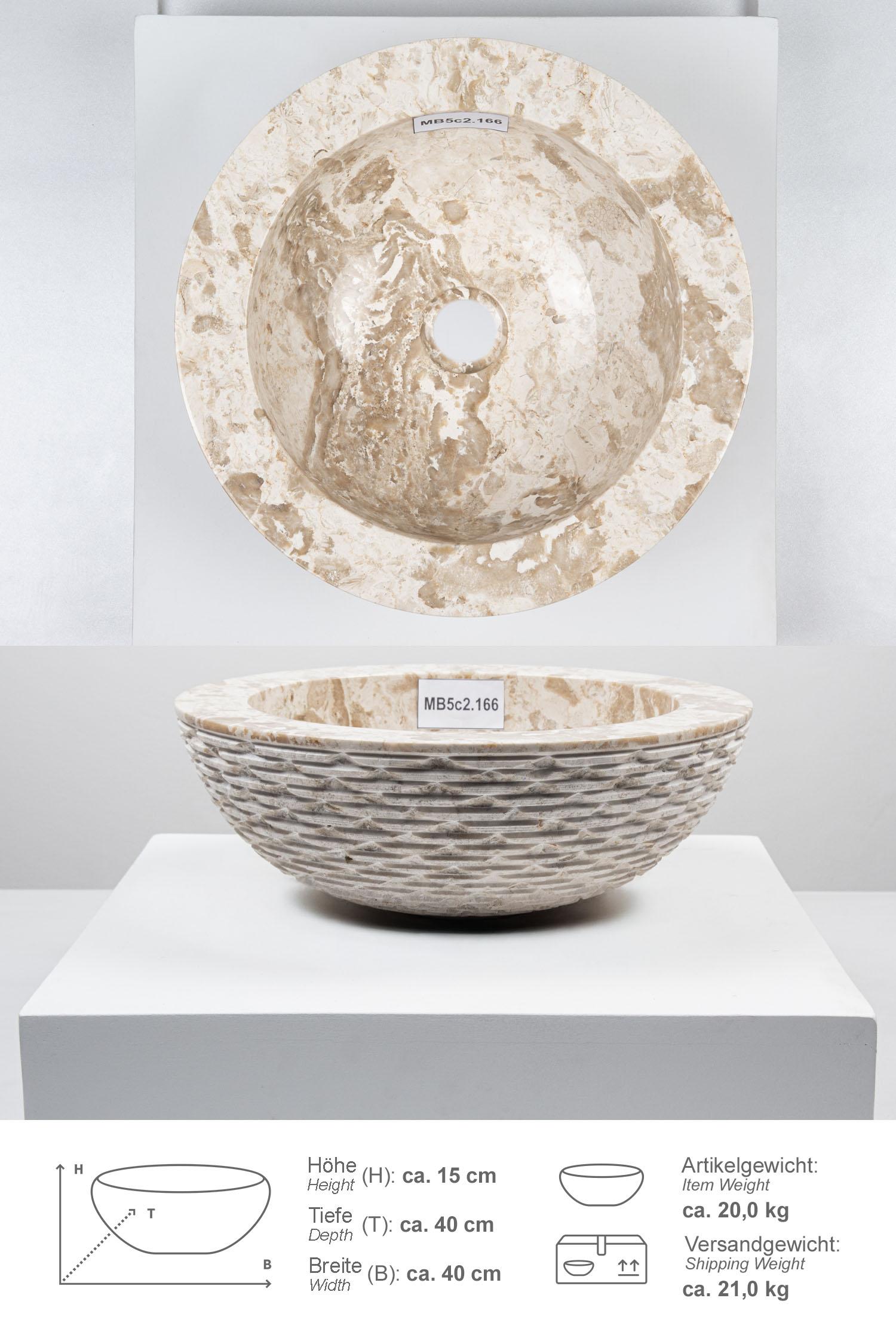 Marmor - Waschbecken BB5 40 cm creme
MB5c2.166