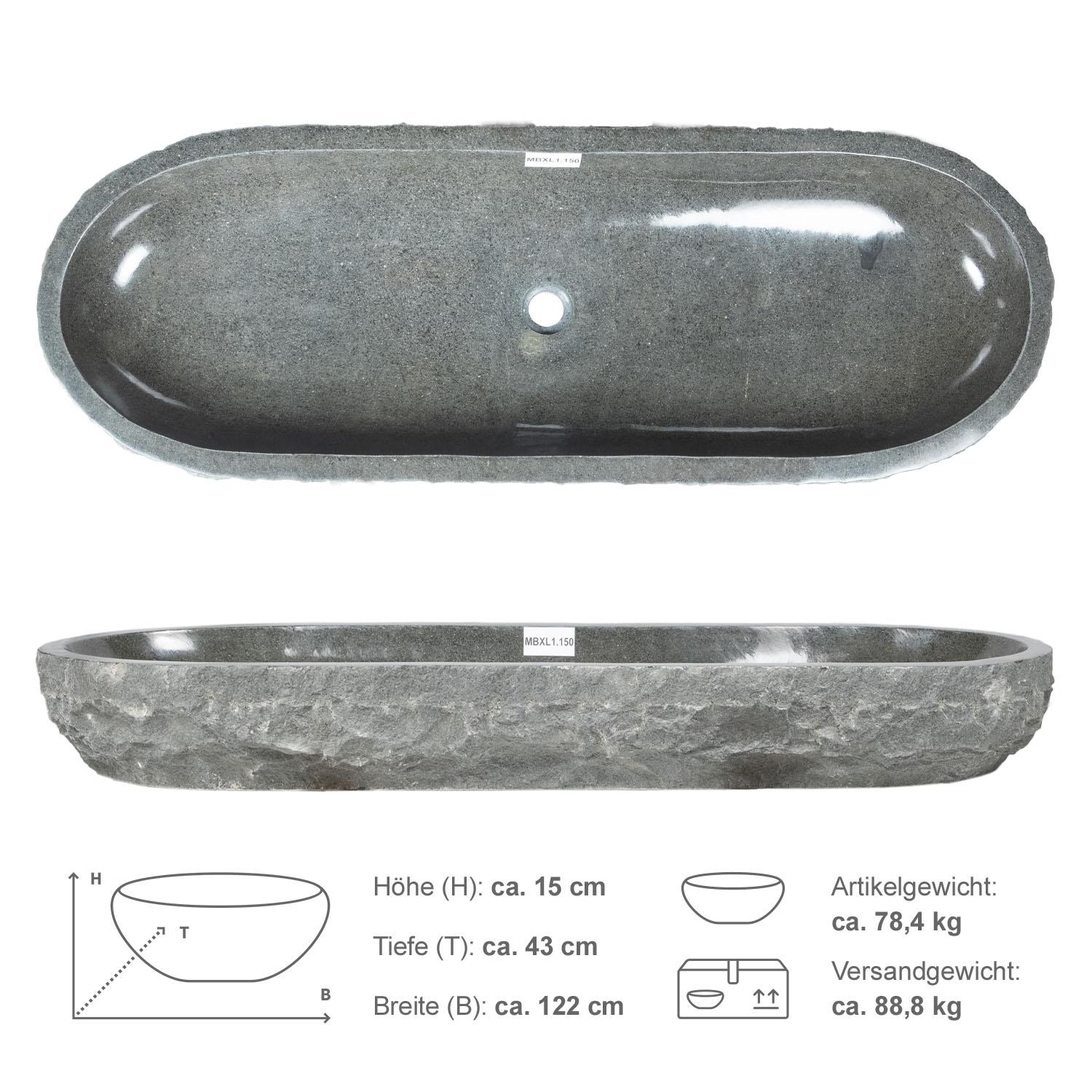 Erosi Andesit Waschbecken 120 cm anthrazit Gr. XL 120 cm oval 
MBXL1.150