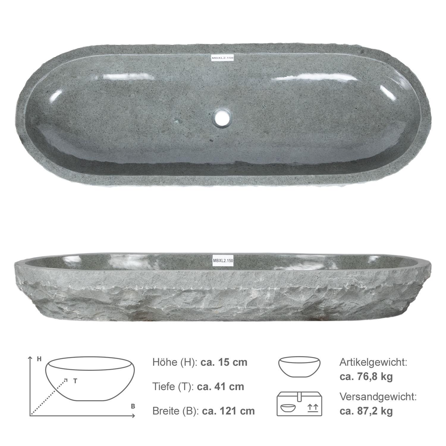 Erosi Andesit Waschbecken 120 cm anthrazit Gr. XL 120 cm oval MBXL2.150