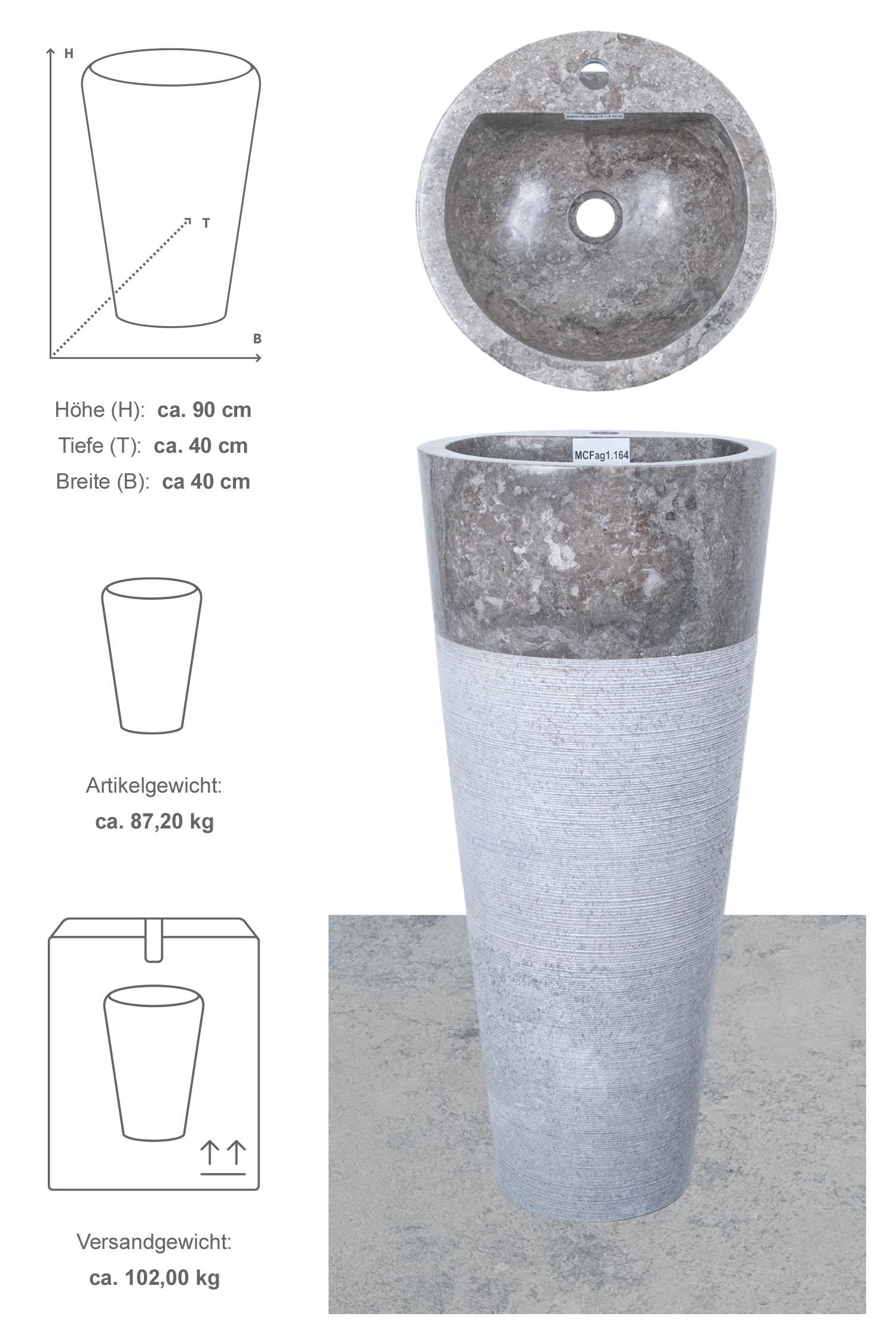 Marmor Waschtischsäule CN PEDESTAL 90 cm grau gehämmert mit Armaturloch
MCFag1.164