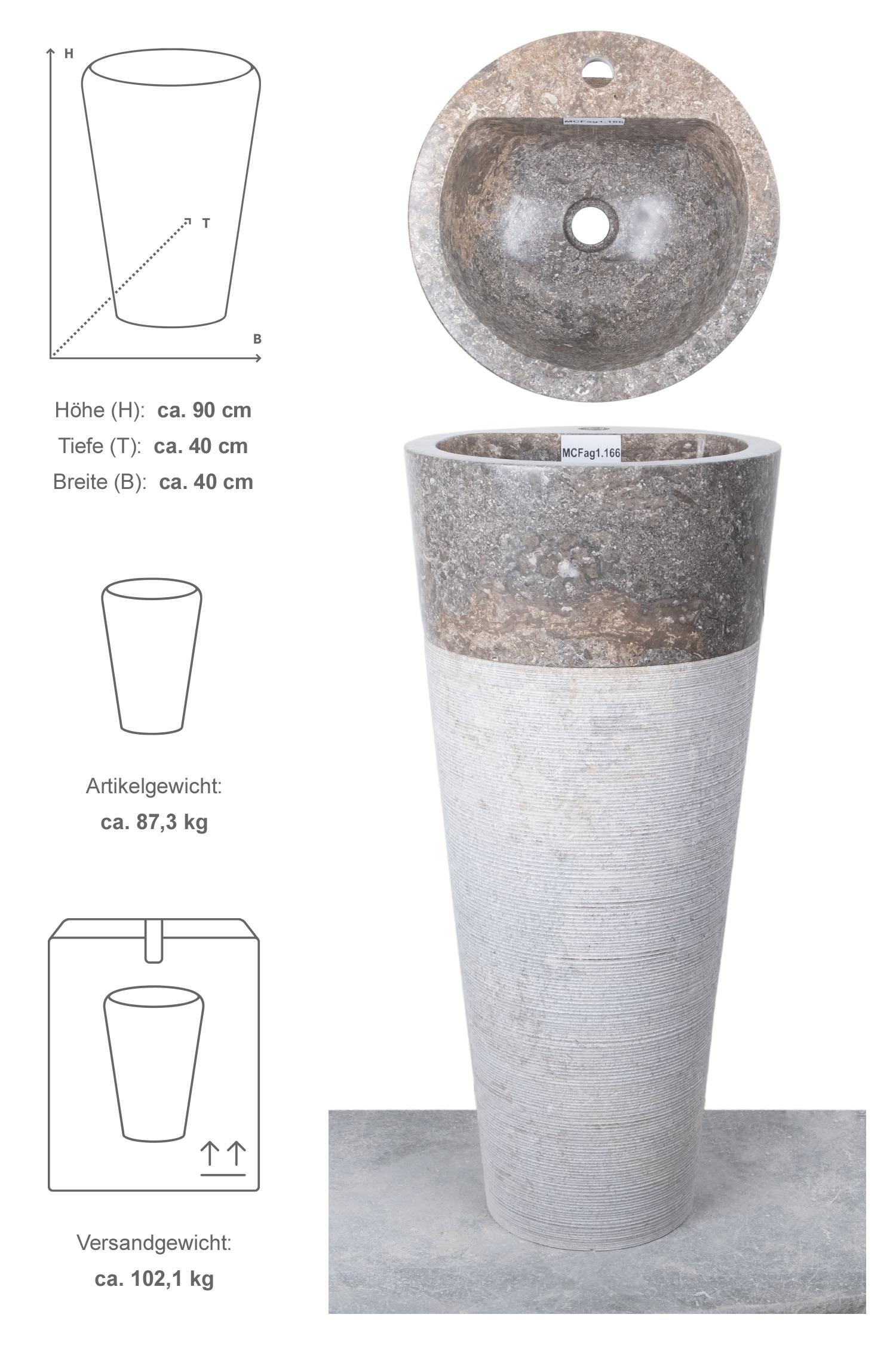 Marmor Waschtischsäule CN PEDESTAL 90 cm grau gehämmert mit Armaturloch
MCFag1.166