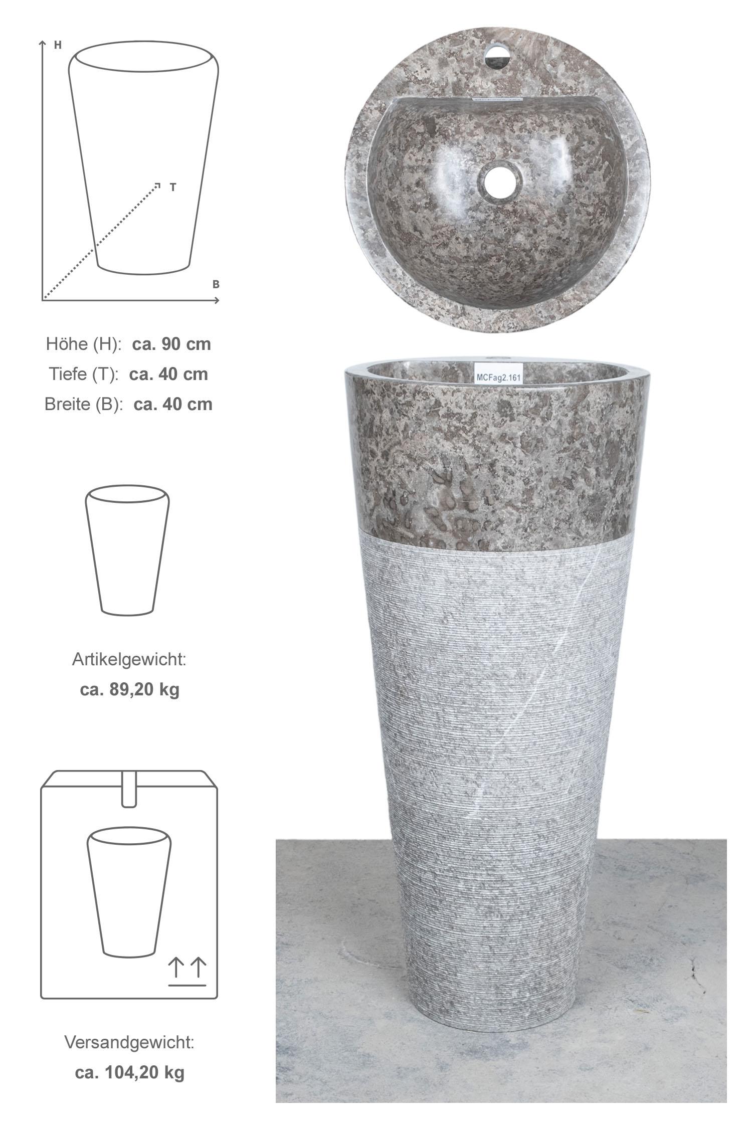 Marmor Waschtischsäule CN PEDESTAL 90 cm grau gehämmert mit Armaturloch
MCFag2.161