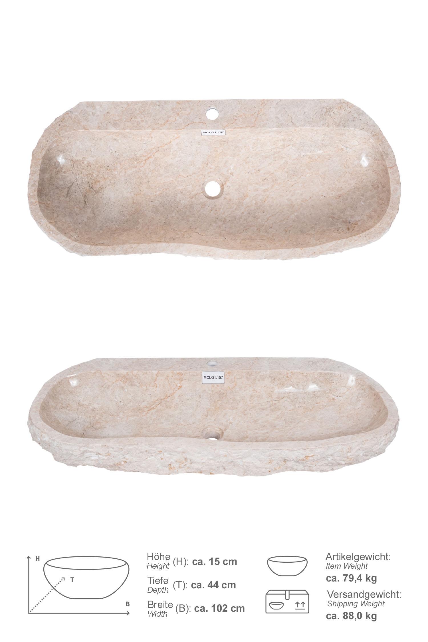 Erosi Marmor Waschbecken creme mit Hahnloch 100 cm MCLQ1.157